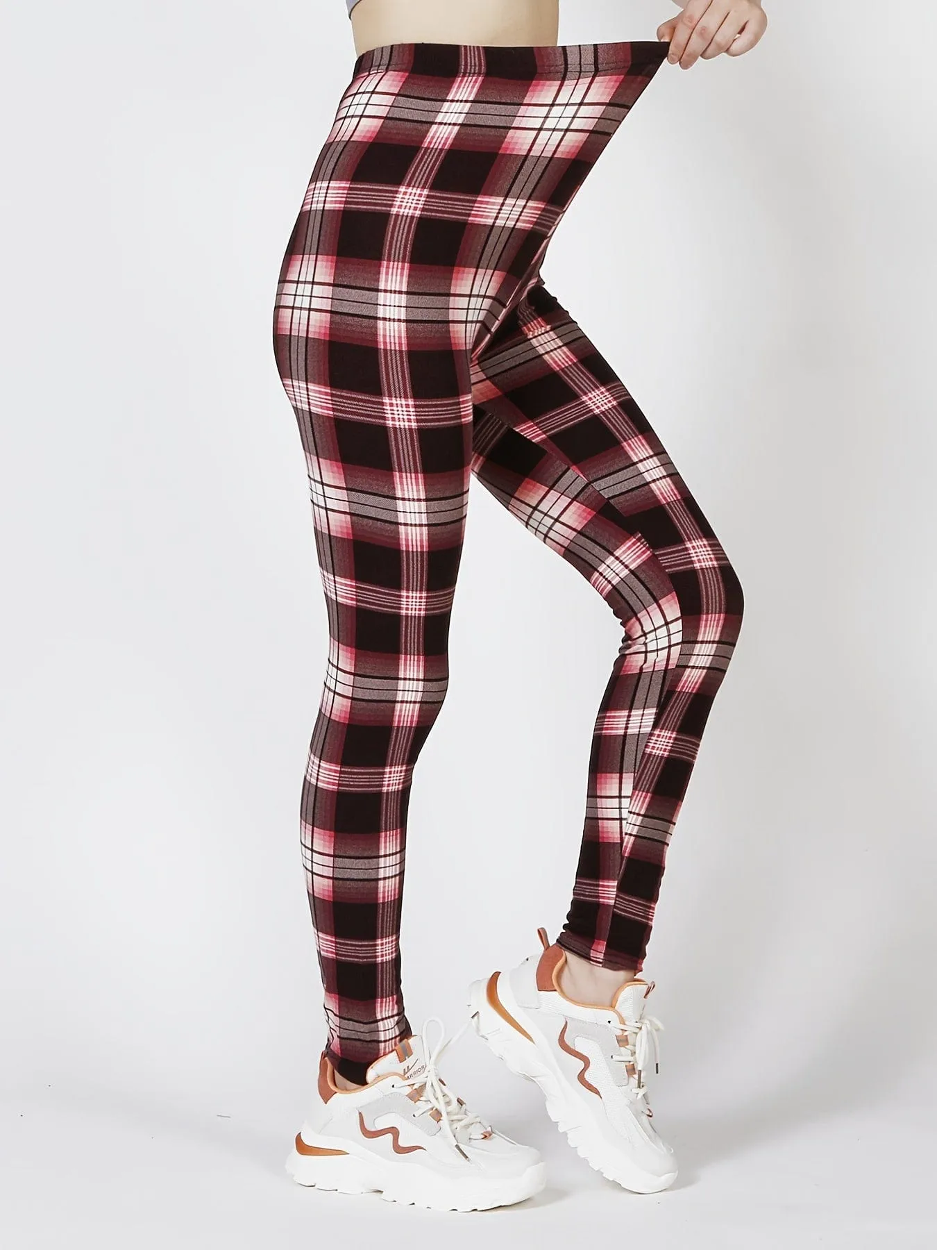 Casual Trendy Stylish High Waist Elastic Plaid Slim Leggings