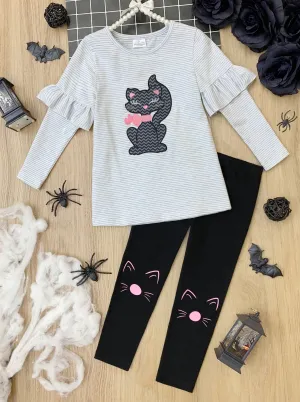 Cat-alog Cutie Ruffle Sleeve Top And Legging Set