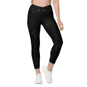 Celestial Print Crossover leggings with pockets, lioness-love