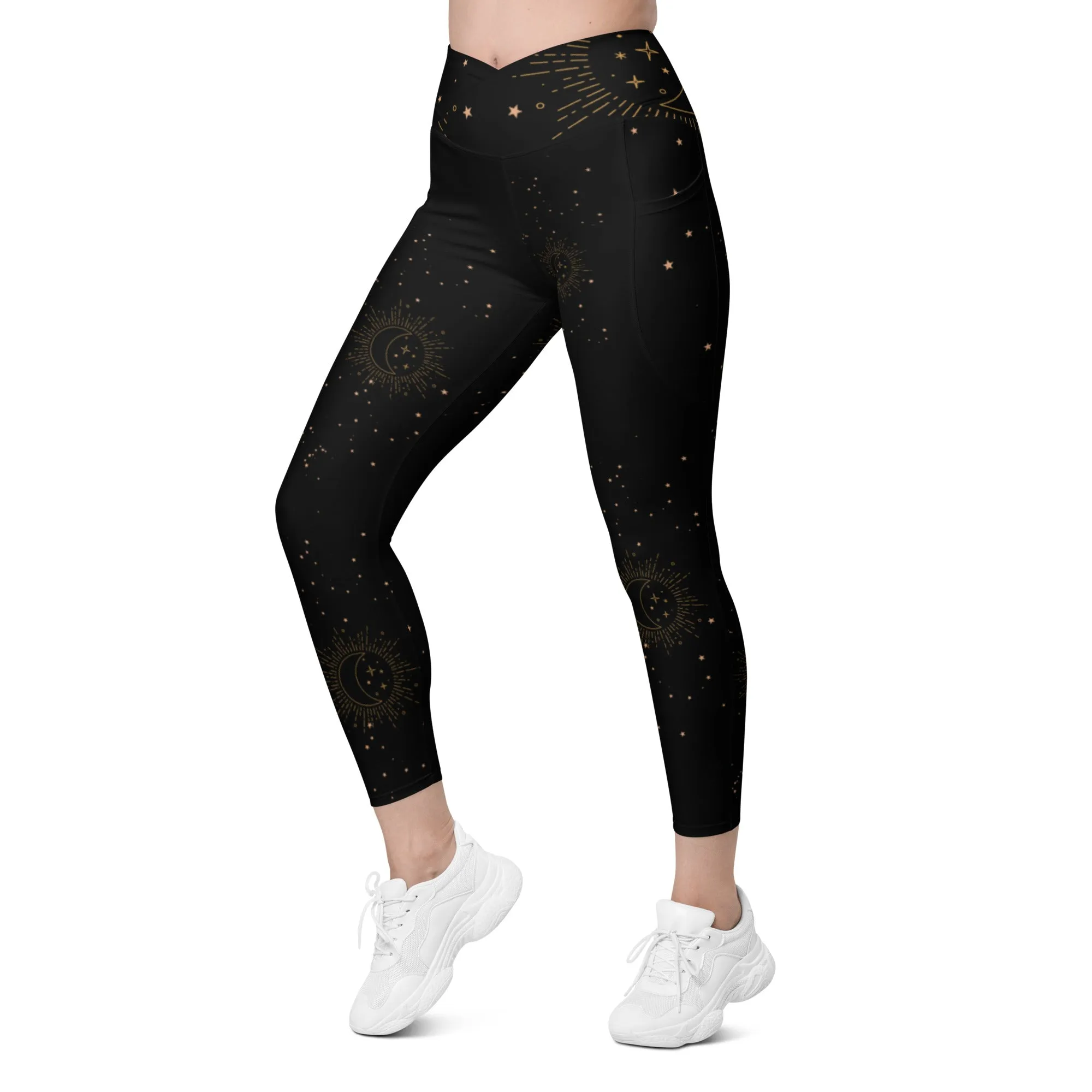 Celestial Print Crossover leggings with pockets, lioness-love