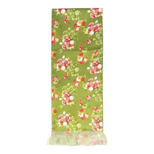 Chartreuse Green Floral Printed Scarf With Pocket Square