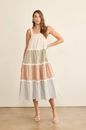 Check Mix Tiered Summer Maxi Dress