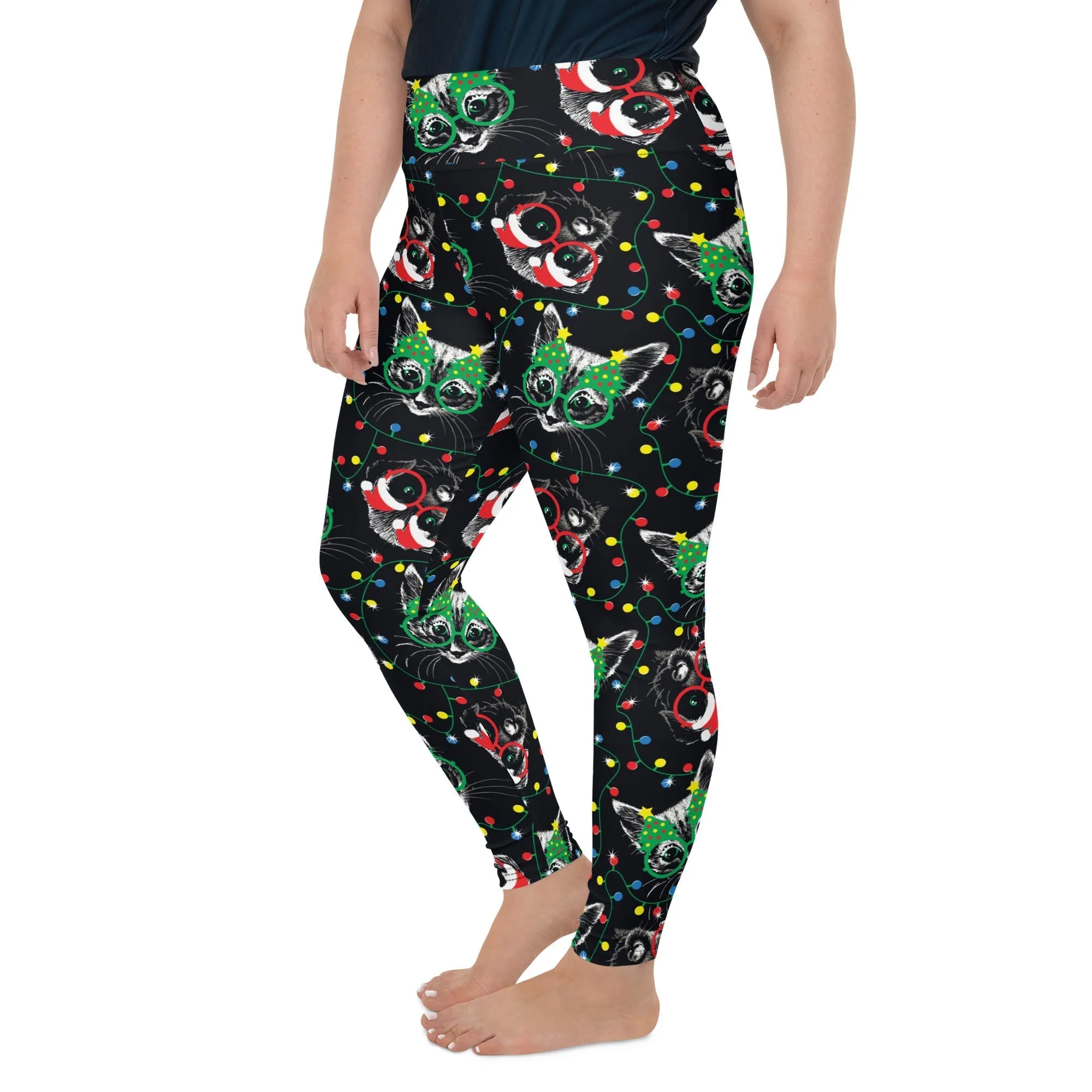 Christmas Lights & Cats Plus Size Leggings