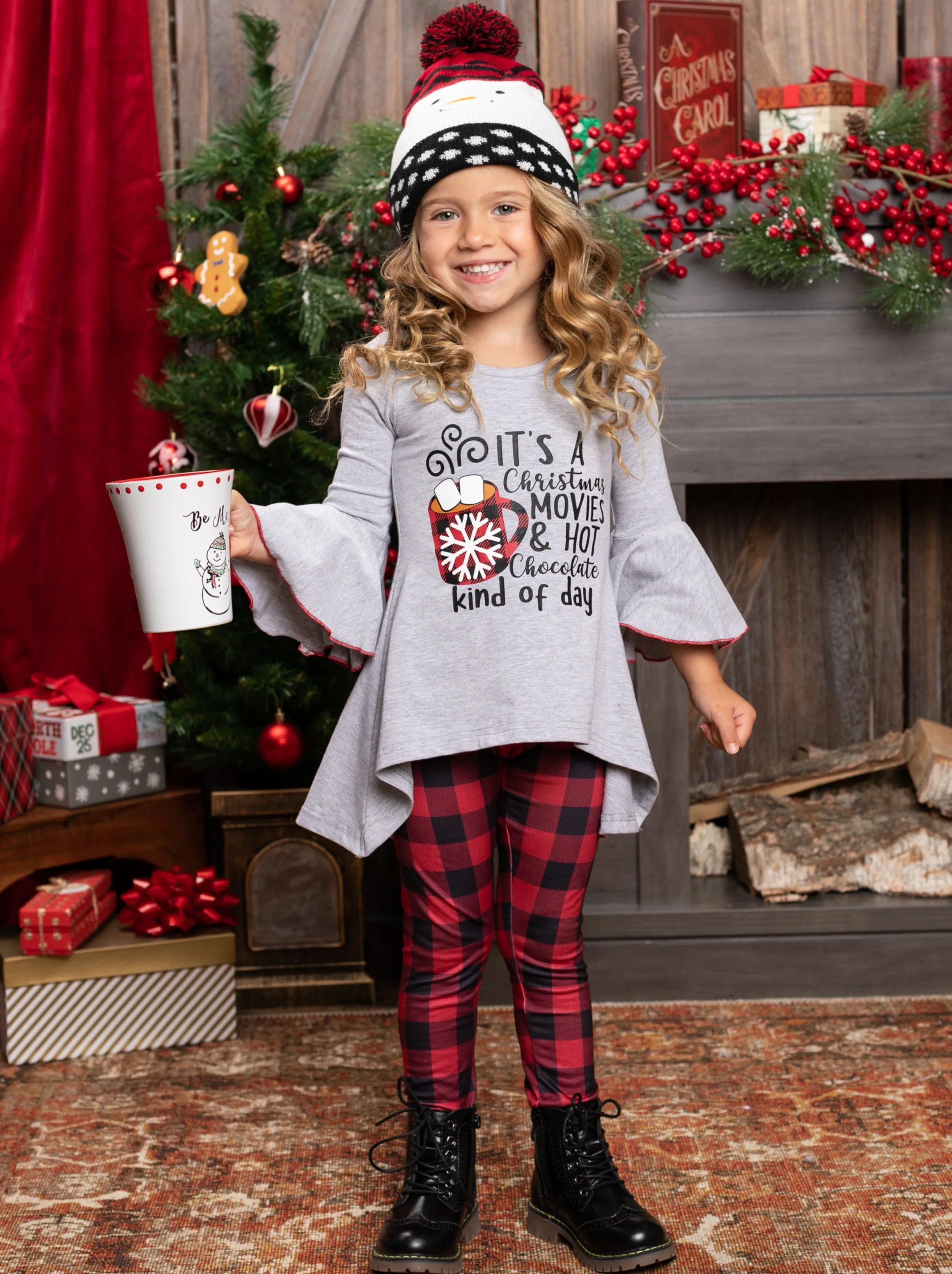 Christmas Movies And Hot Chocolate Plaid Legging Set