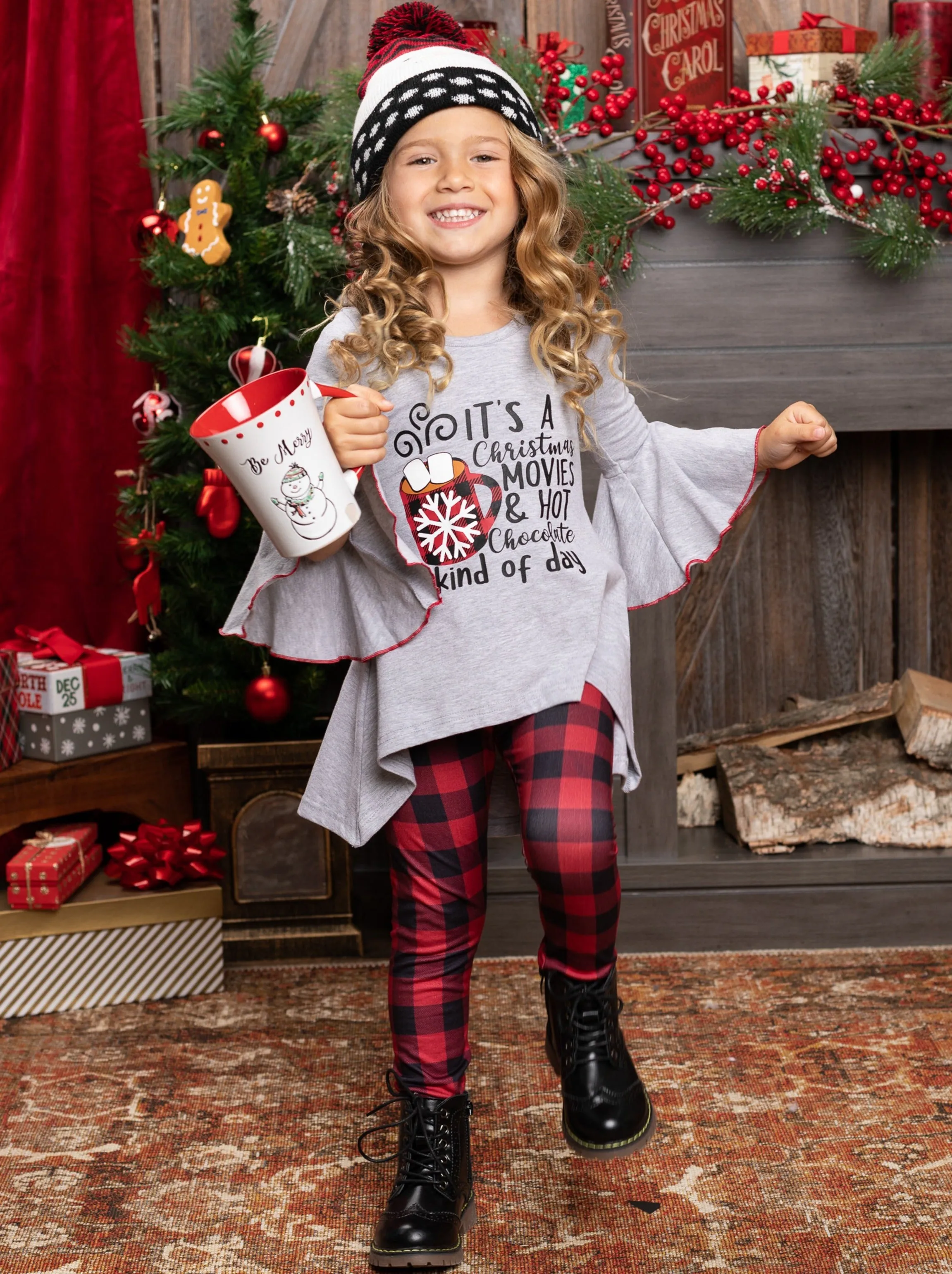 Christmas Movies And Hot Chocolate Plaid Legging Set