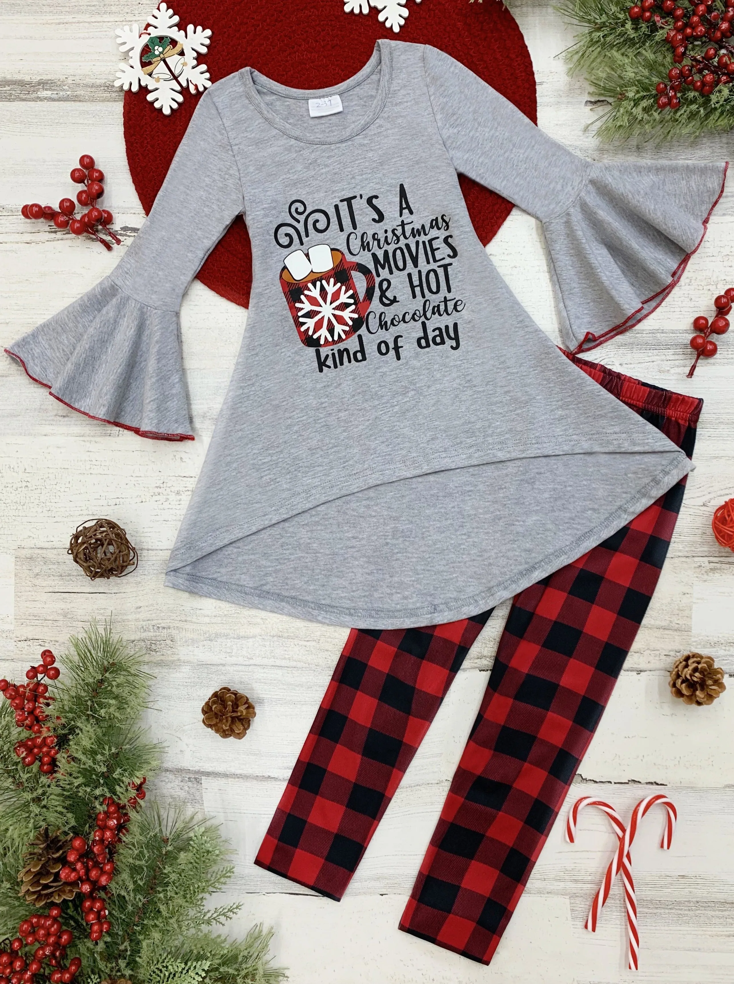 Christmas Movies And Hot Chocolate Plaid Legging Set