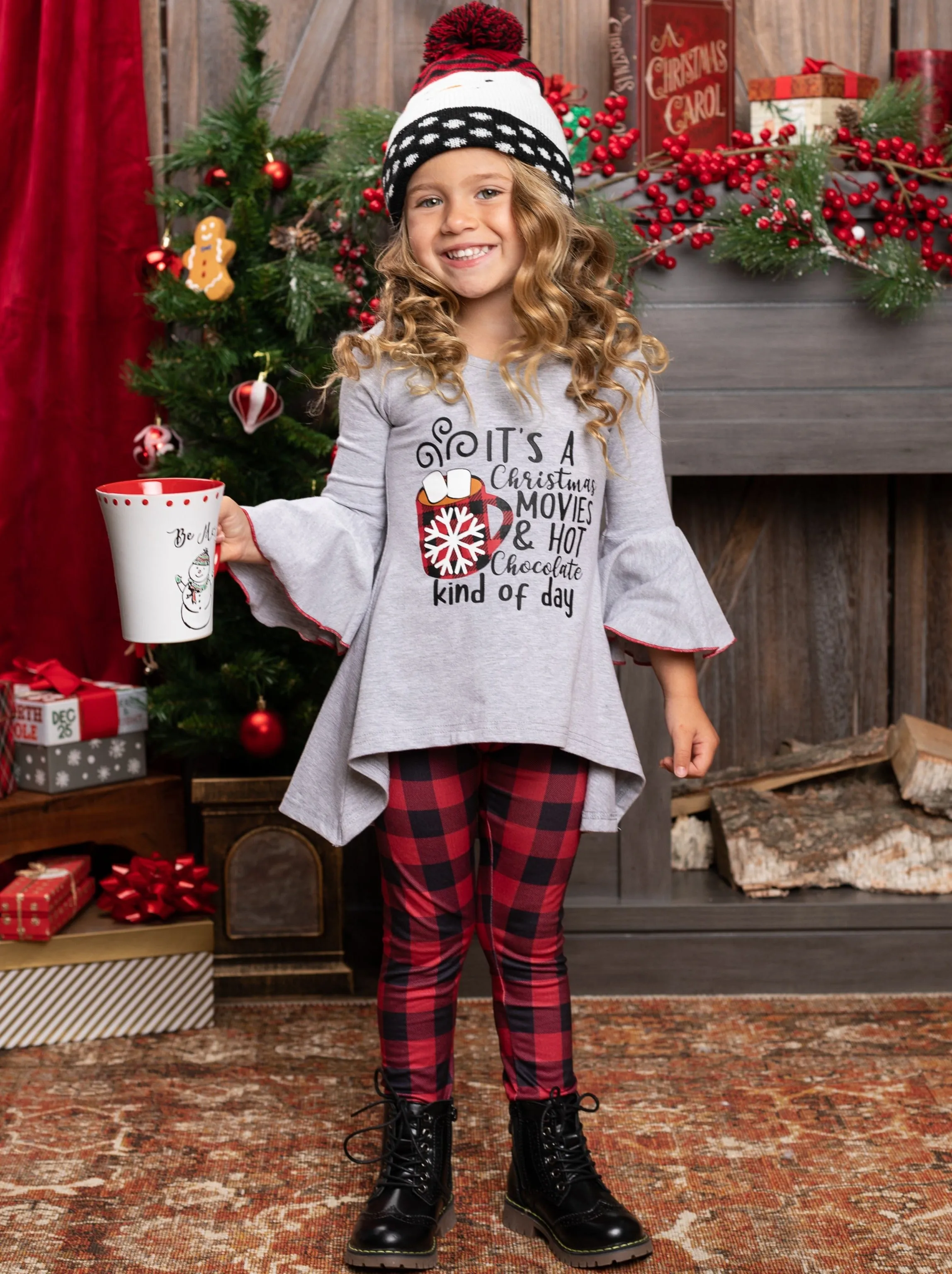 Christmas Movies And Hot Chocolate Plaid Legging Set