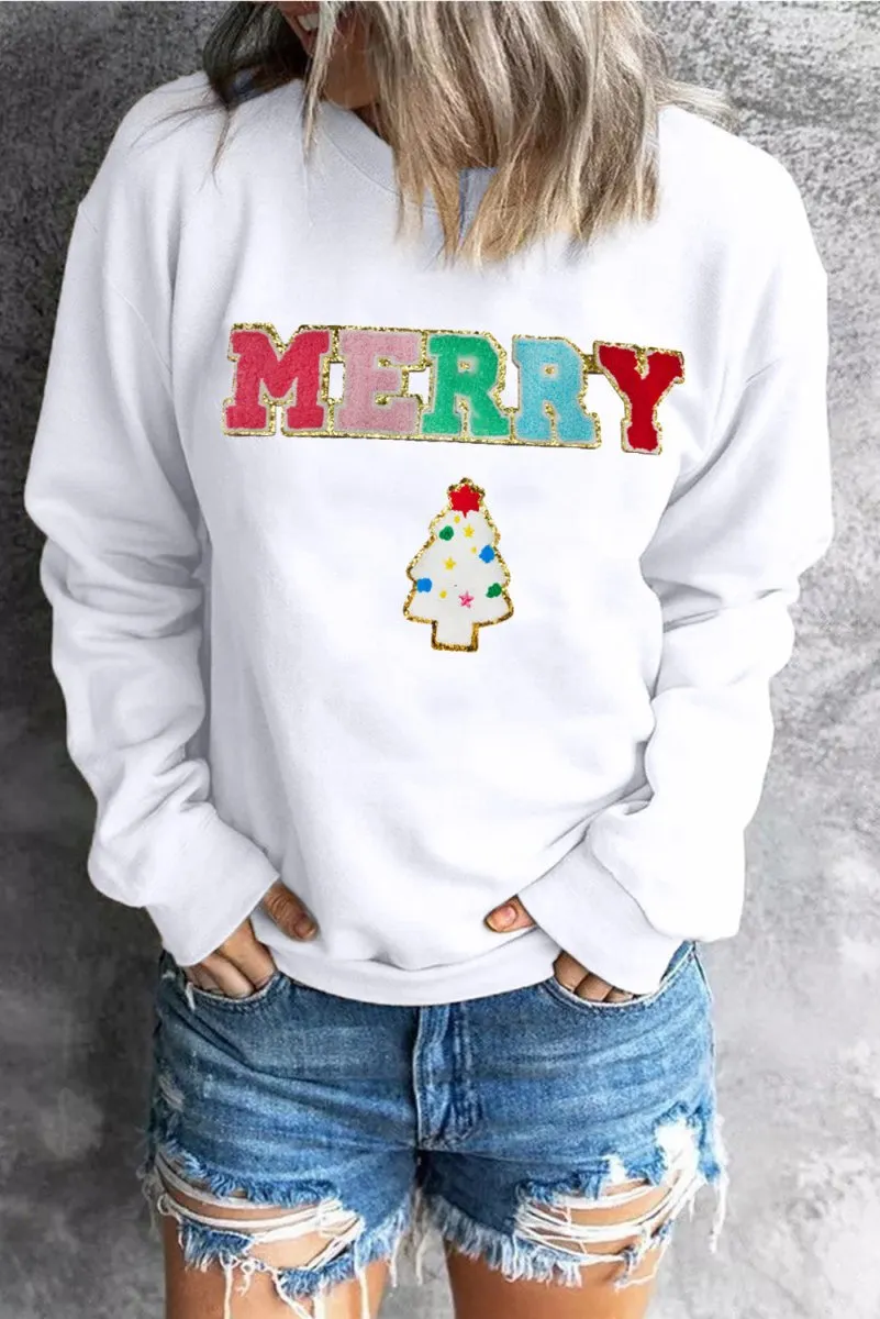 Christmas "Merry" Tree Chenille Graphic Sweatshirt