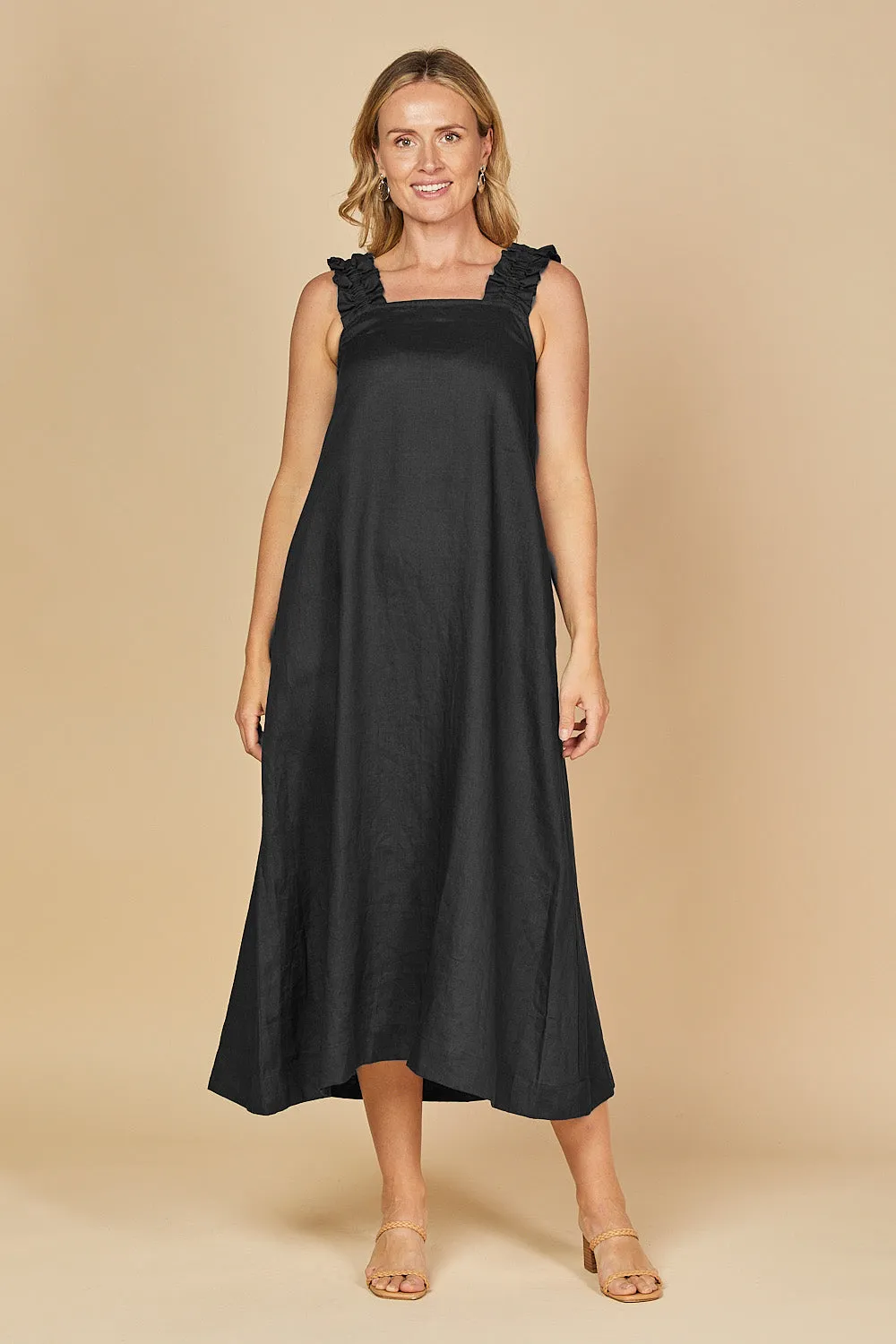 Claire Maxi Linen Dress in Black