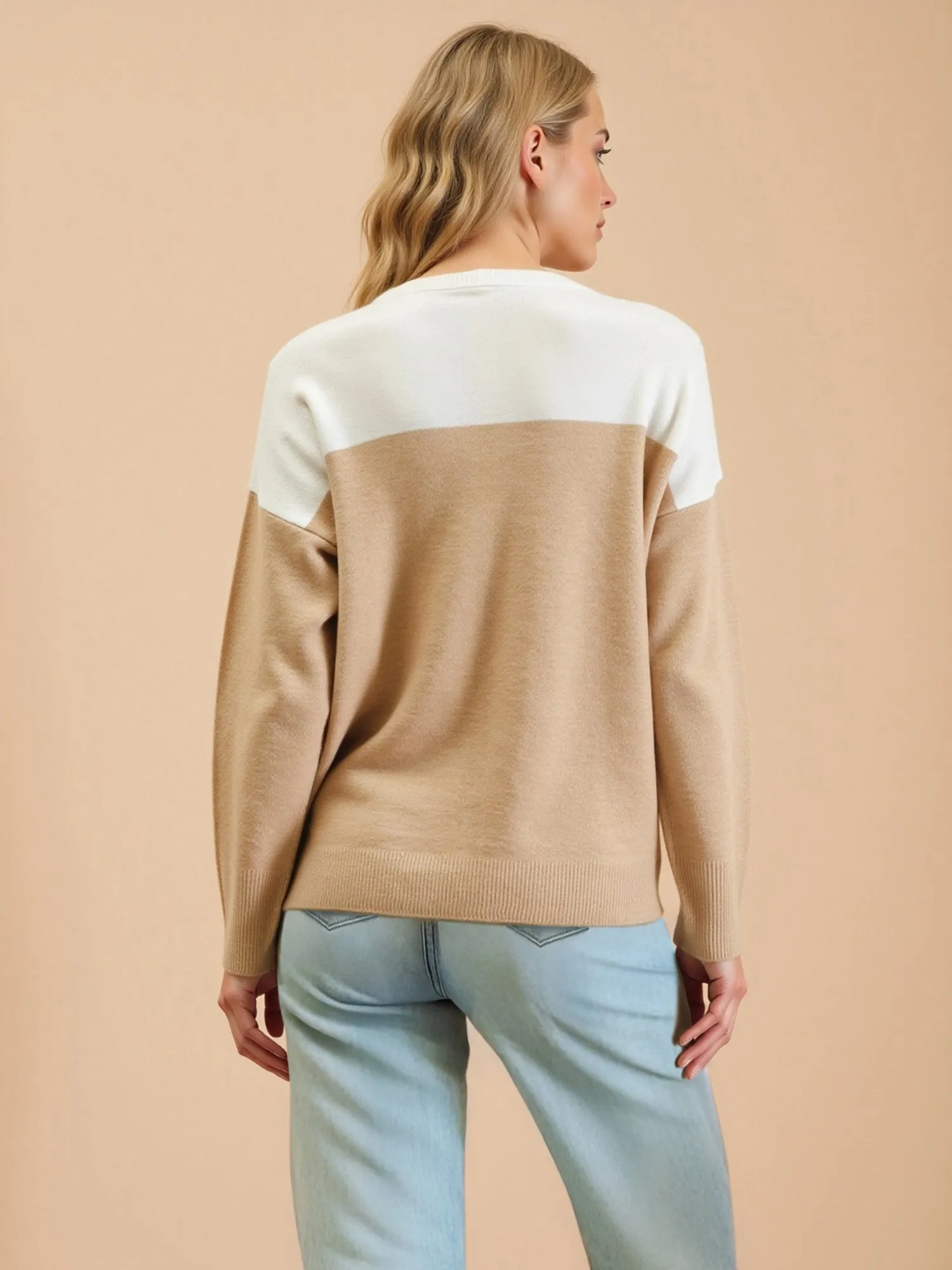 Contrast Long Sleeve Knit Pullover Sweater