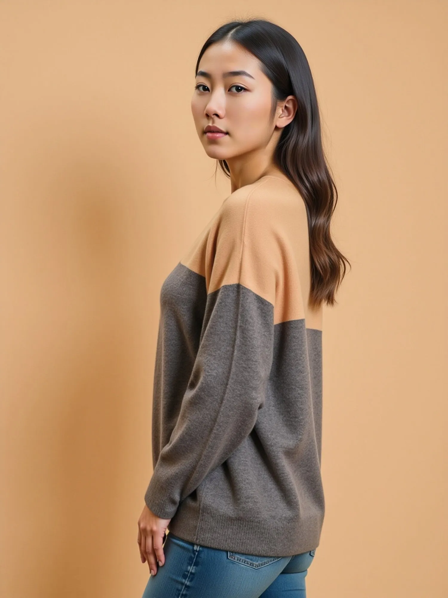 Contrast Long Sleeve Knit Pullover Sweater