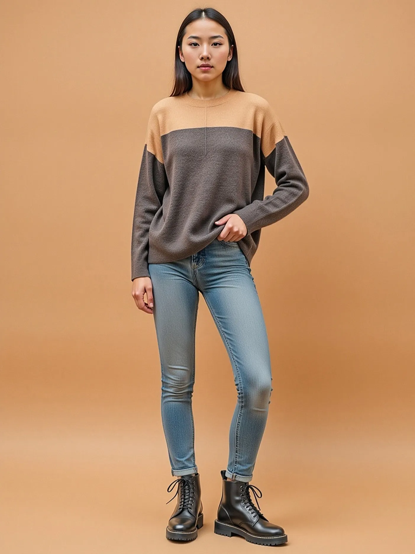 Contrast Long Sleeve Knit Pullover Sweater