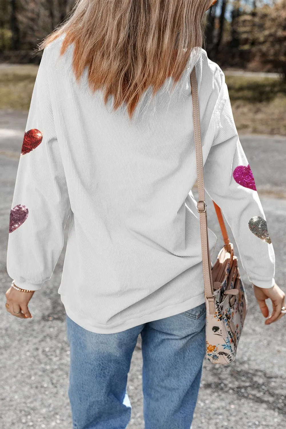 Corduroy Valentine Hearts Patches Sweatshirt