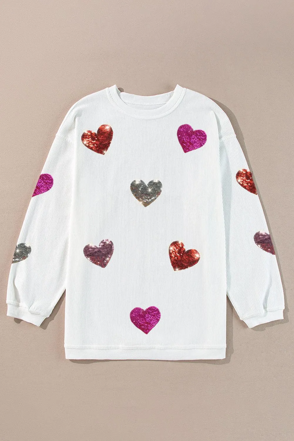 Corduroy Valentine Hearts Patches Sweatshirt