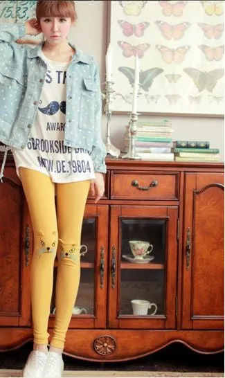 Cotton Stereoscopic Cat ear design Slim 9 Minutes Pants Leggings