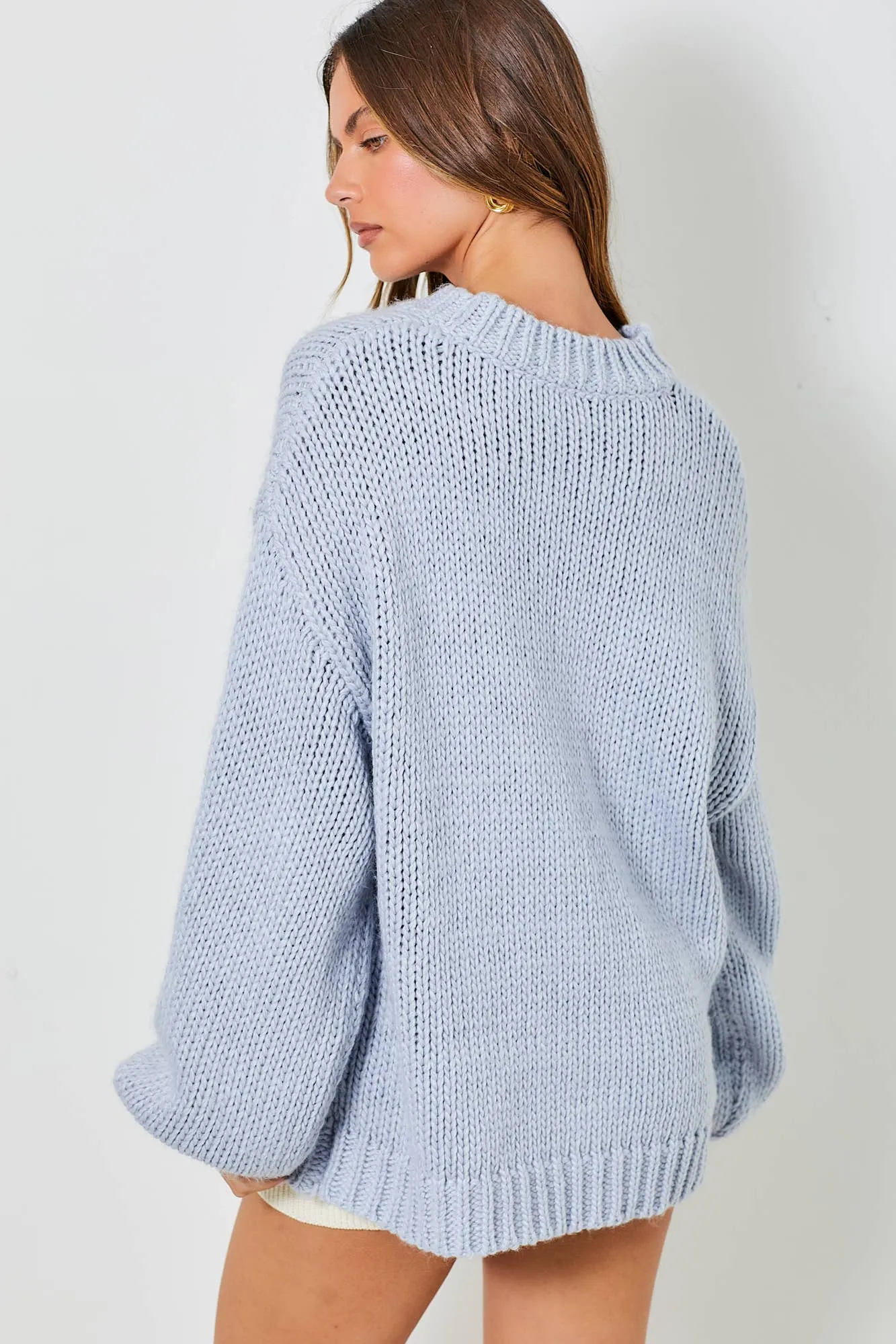 COWBOY BOOTS AND BOW BLUE KNIT LONG SLEEVE SWEATER