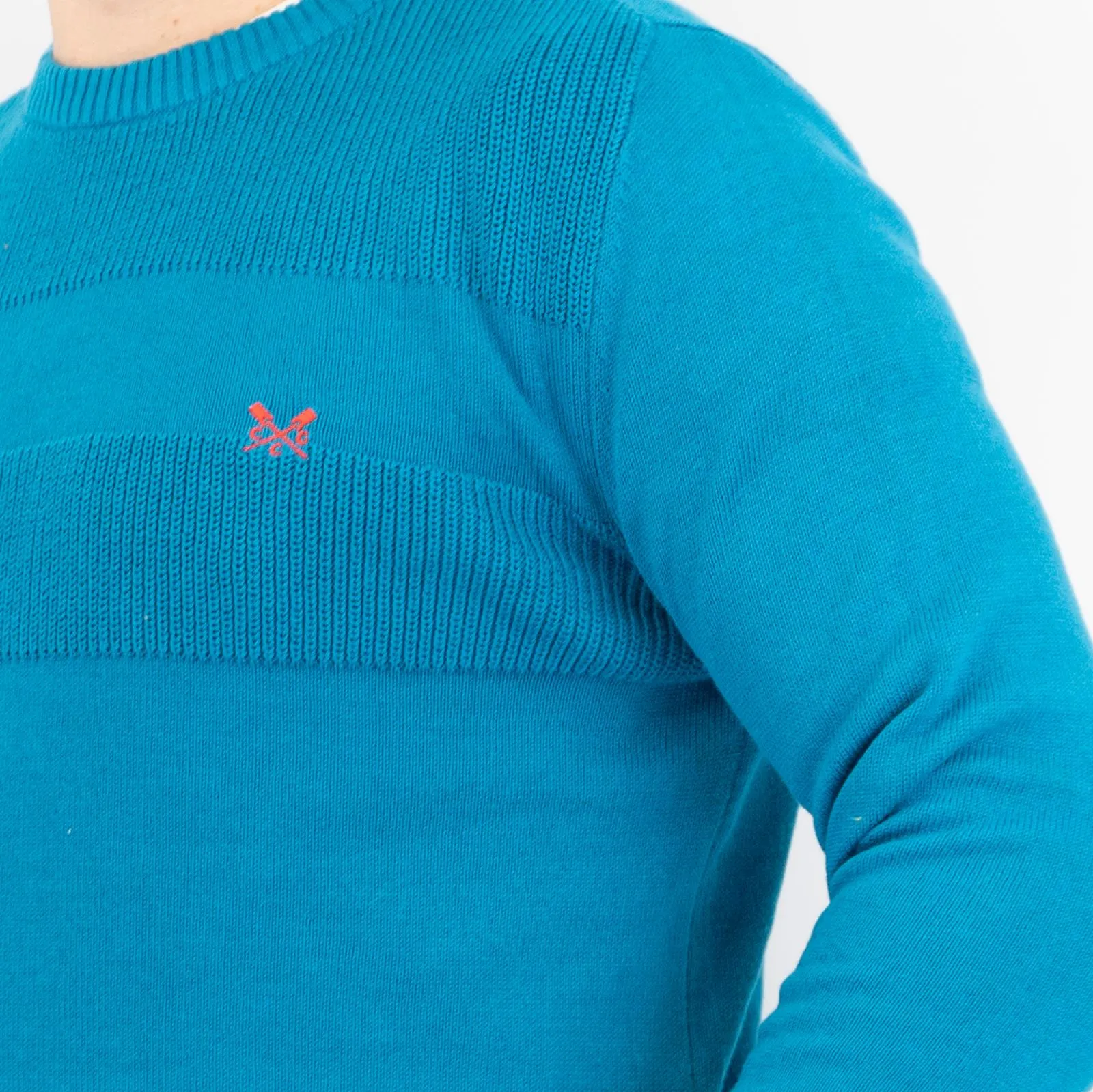 Crew Clothing Mens Rib Knitted Jumper Long Sleeve Blue