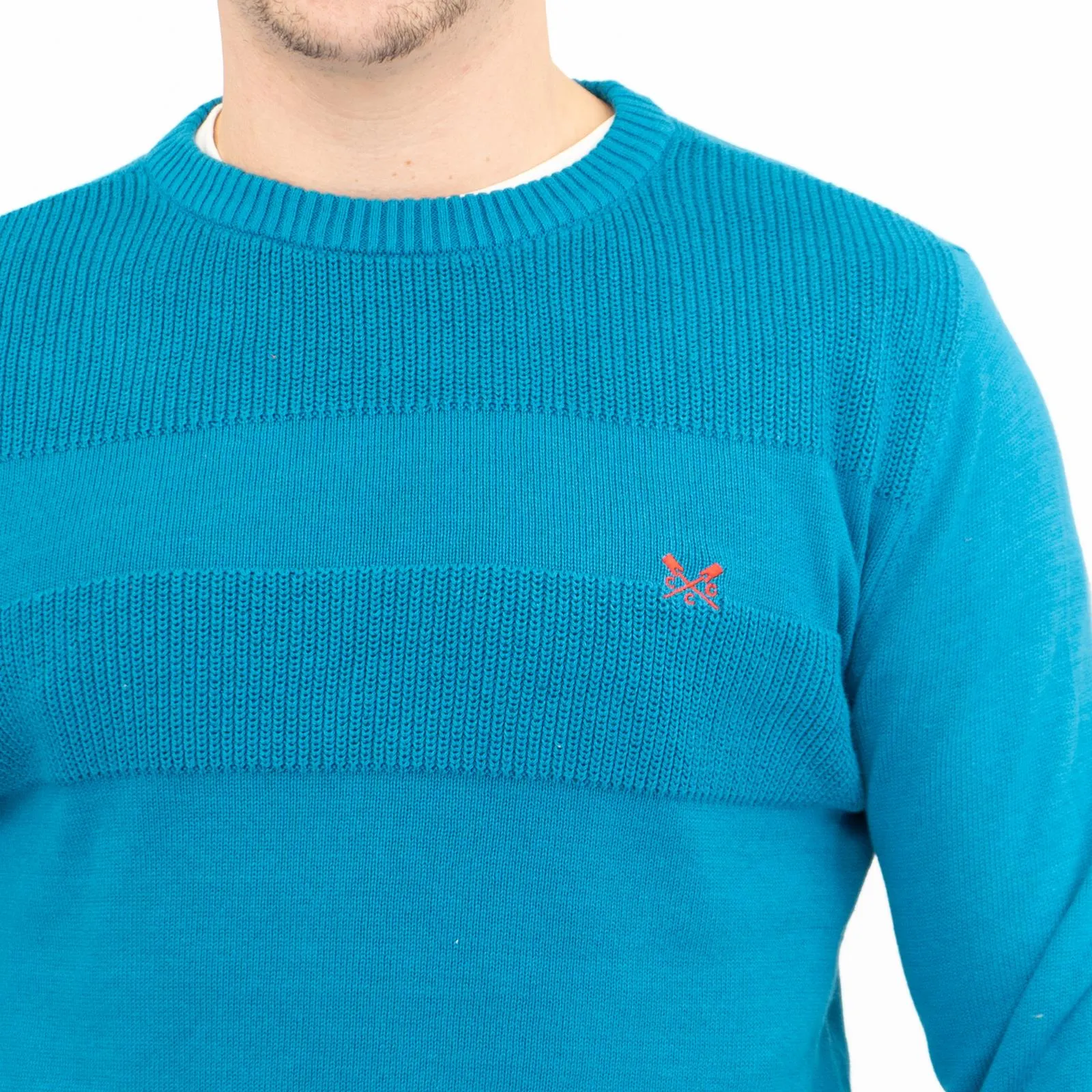 Crew Clothing Mens Rib Knitted Jumper Long Sleeve Blue