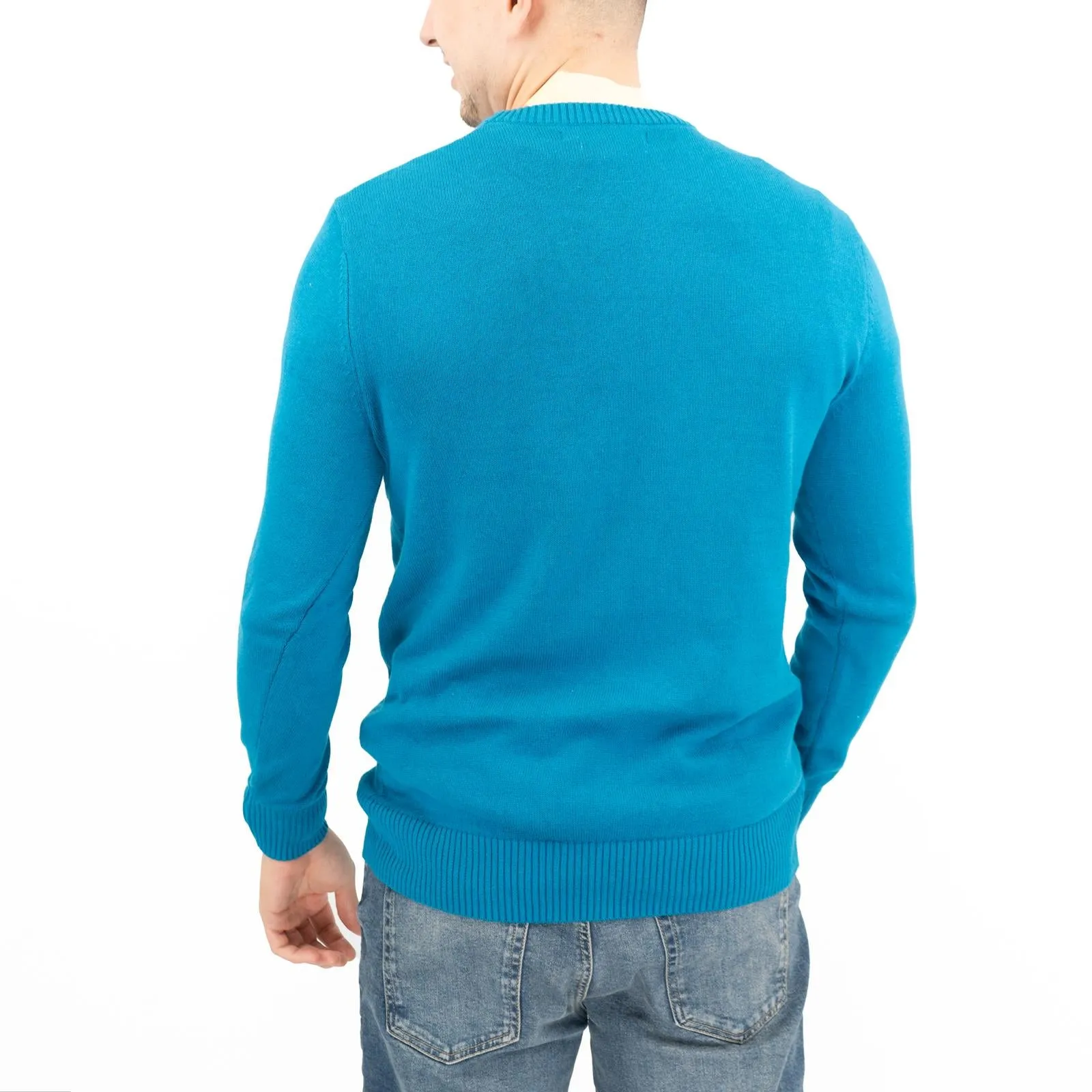 Crew Clothing Mens Rib Knitted Jumper Long Sleeve Blue