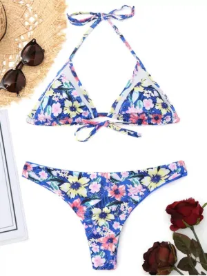 Cute Mesh Insert Tiny Floral Bralette Bikini