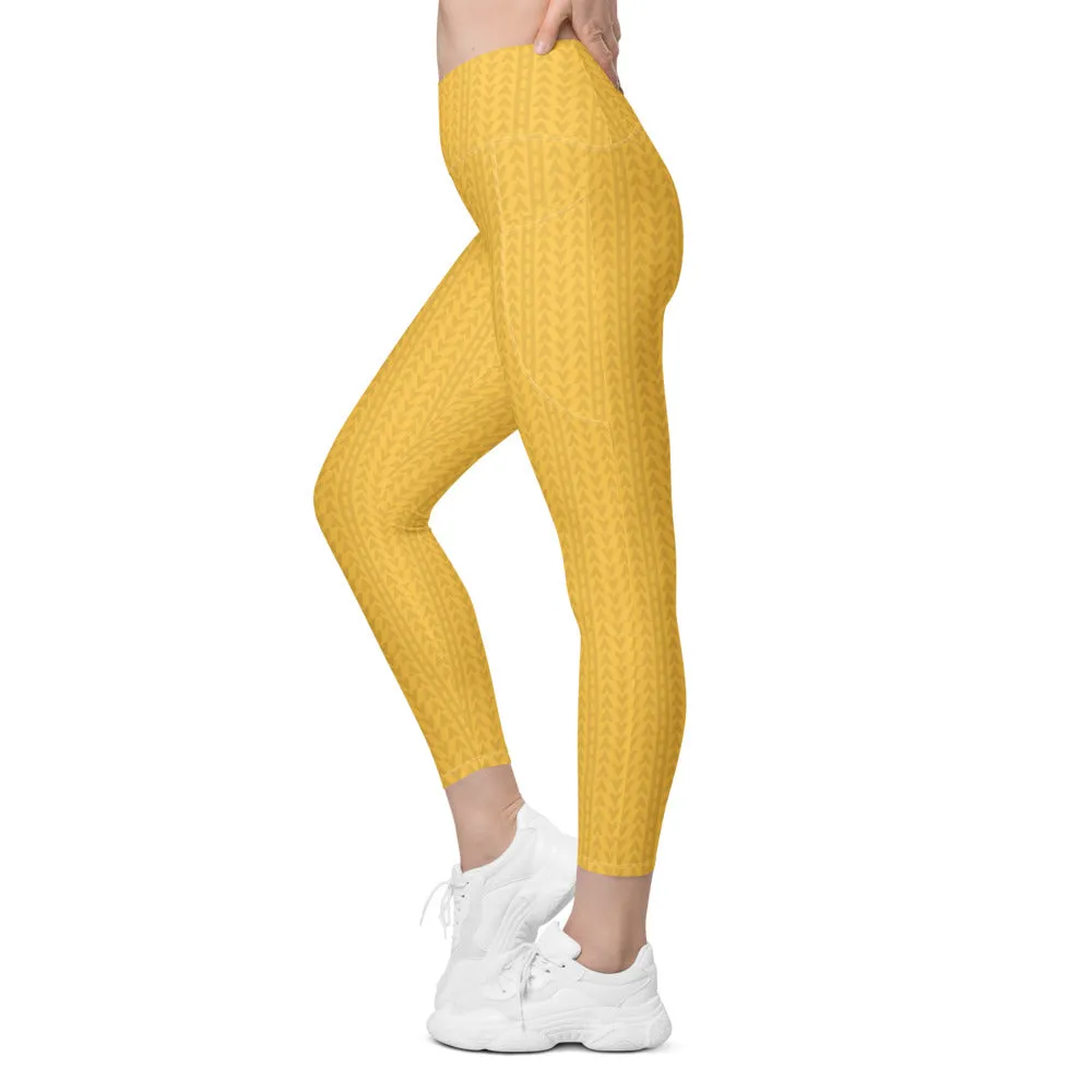 Daffodil Yellow High Waisted Crossover Leggings with Pockets