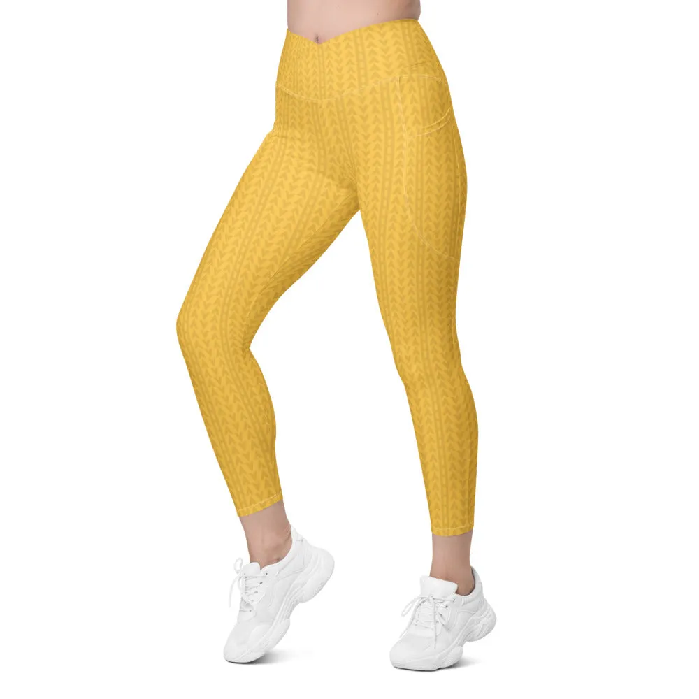 Daffodil Yellow High Waisted Crossover Leggings with Pockets