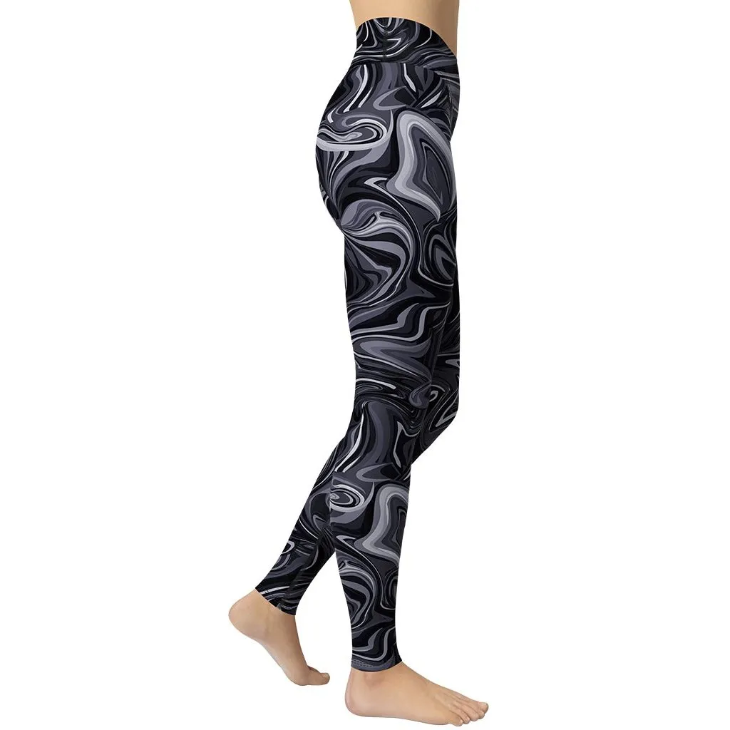 Dark Monochrome Marble Yoga Leggings