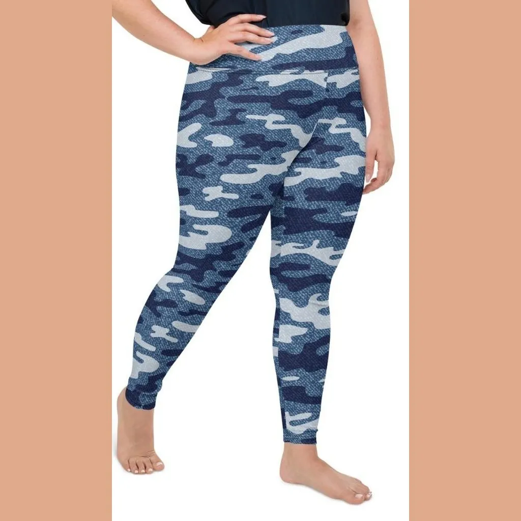 Denim Camo Print Plus Size Leggings