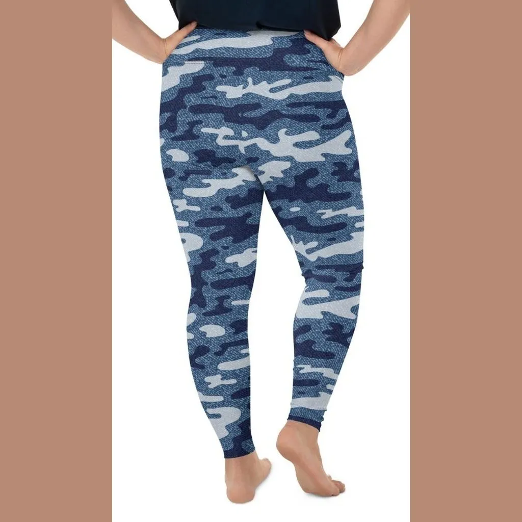 Denim Camo Print Plus Size Leggings