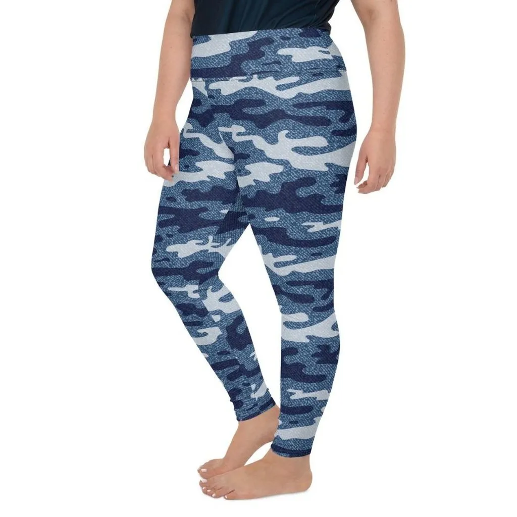 Denim Camo Print Plus Size Leggings