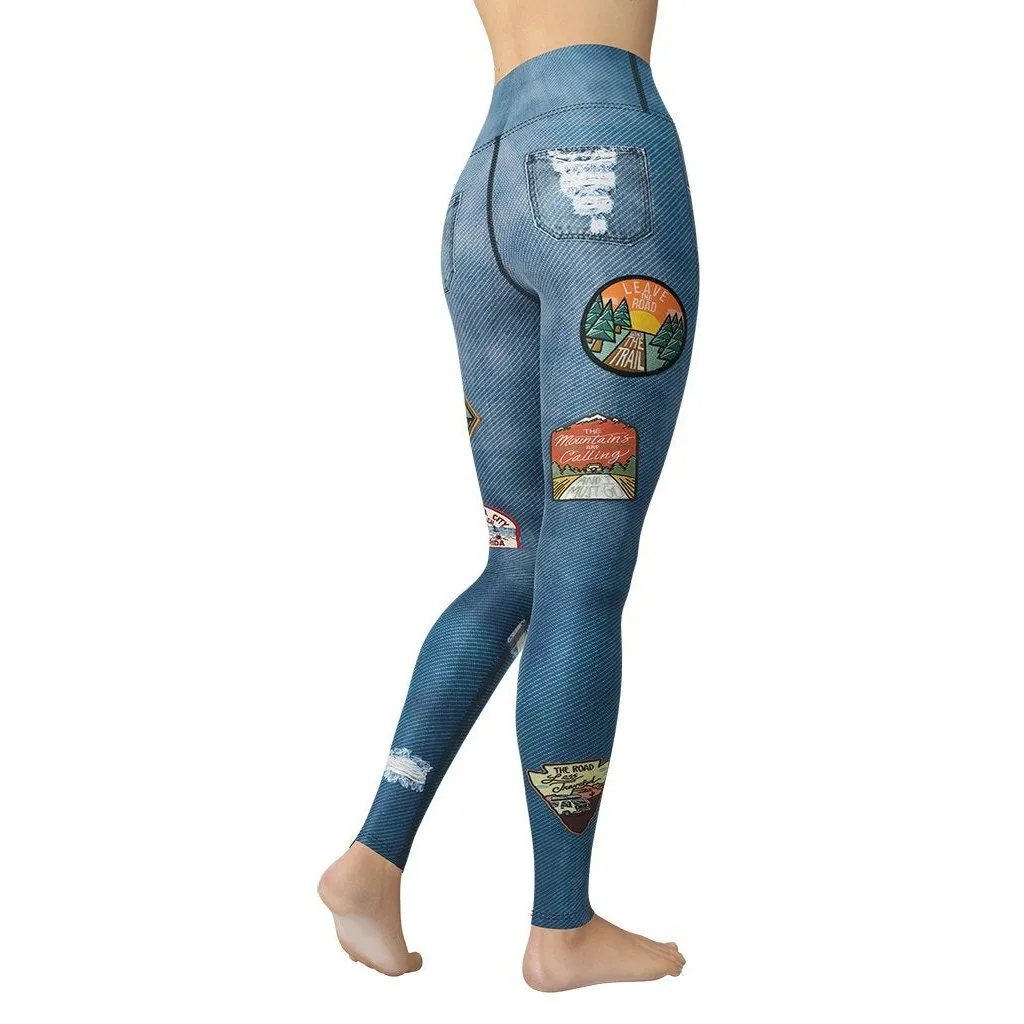 Denim Patch Print Yoga Leggings