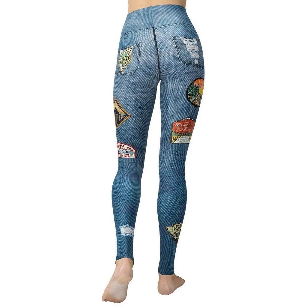 Denim Patch Print Yoga Leggings