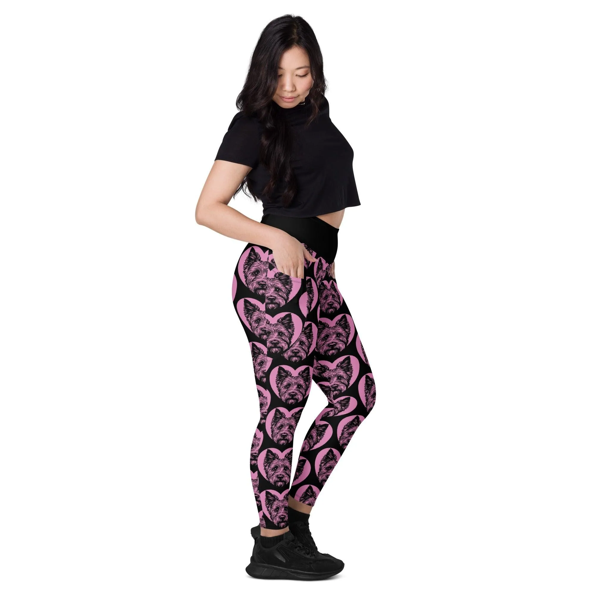 DOG BREED LEGGINGS with pockets - AUSTRALIAN TERRIER - HERTTAHOUND - pink