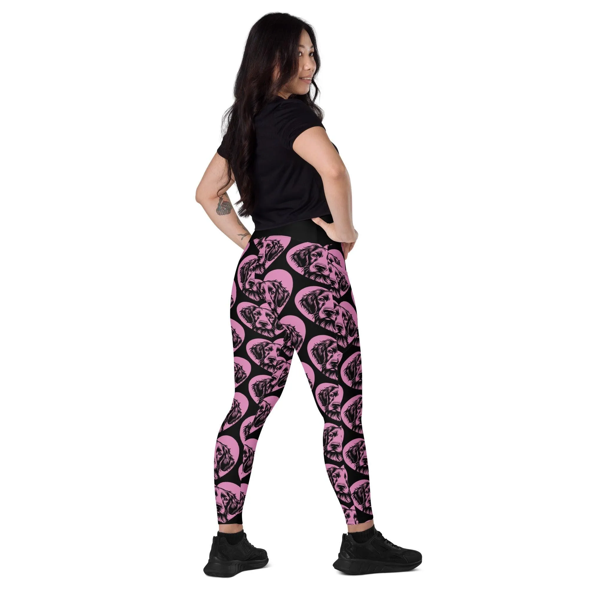 DOG BREED LEGGINGS with pockets - BRITTANY SPANIEL - HERTTAHOUND - pink