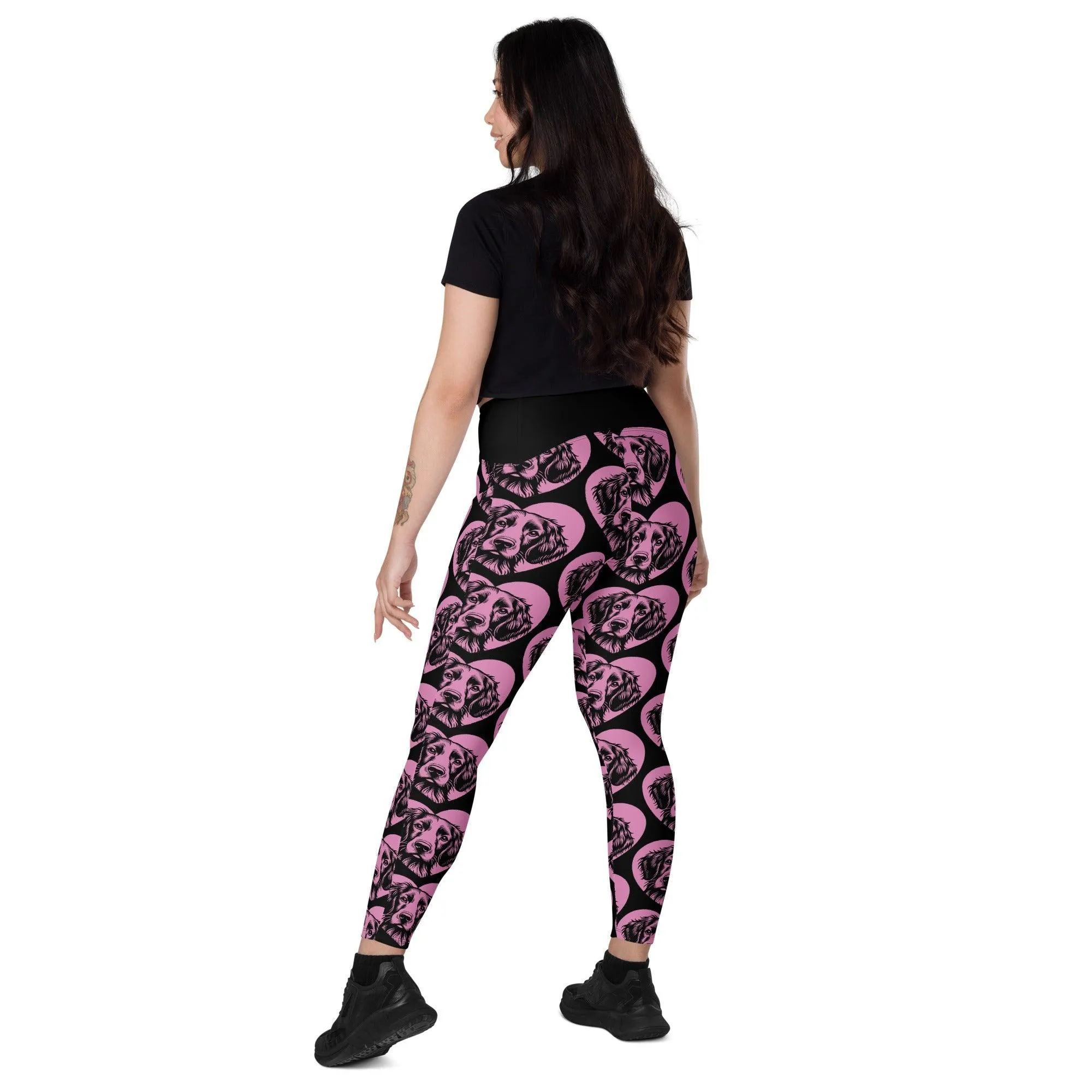 DOG BREED LEGGINGS with pockets - BRITTANY SPANIEL - HERTTAHOUND - pink