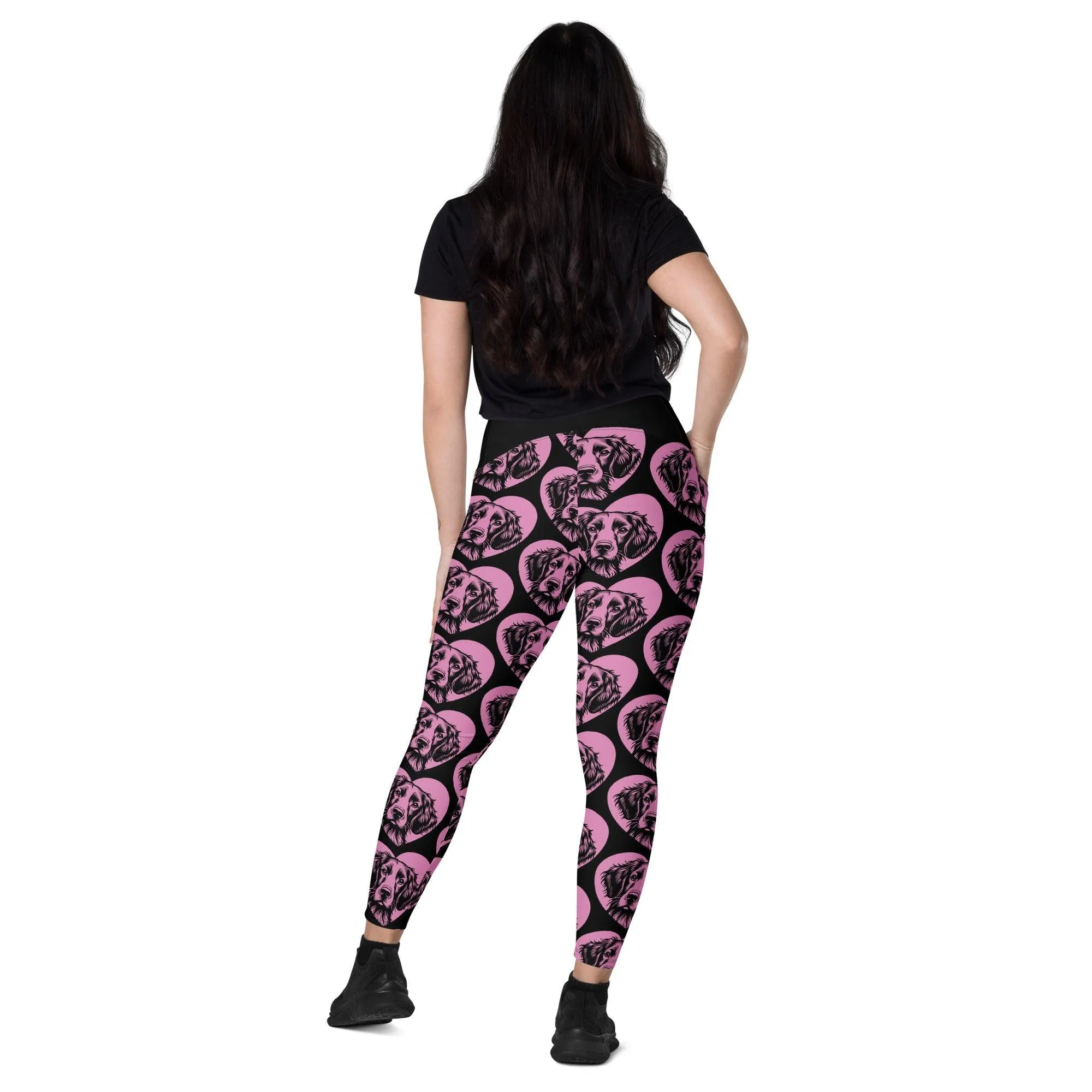 DOG BREED LEGGINGS with pockets - BRITTANY SPANIEL - HERTTAHOUND - pink