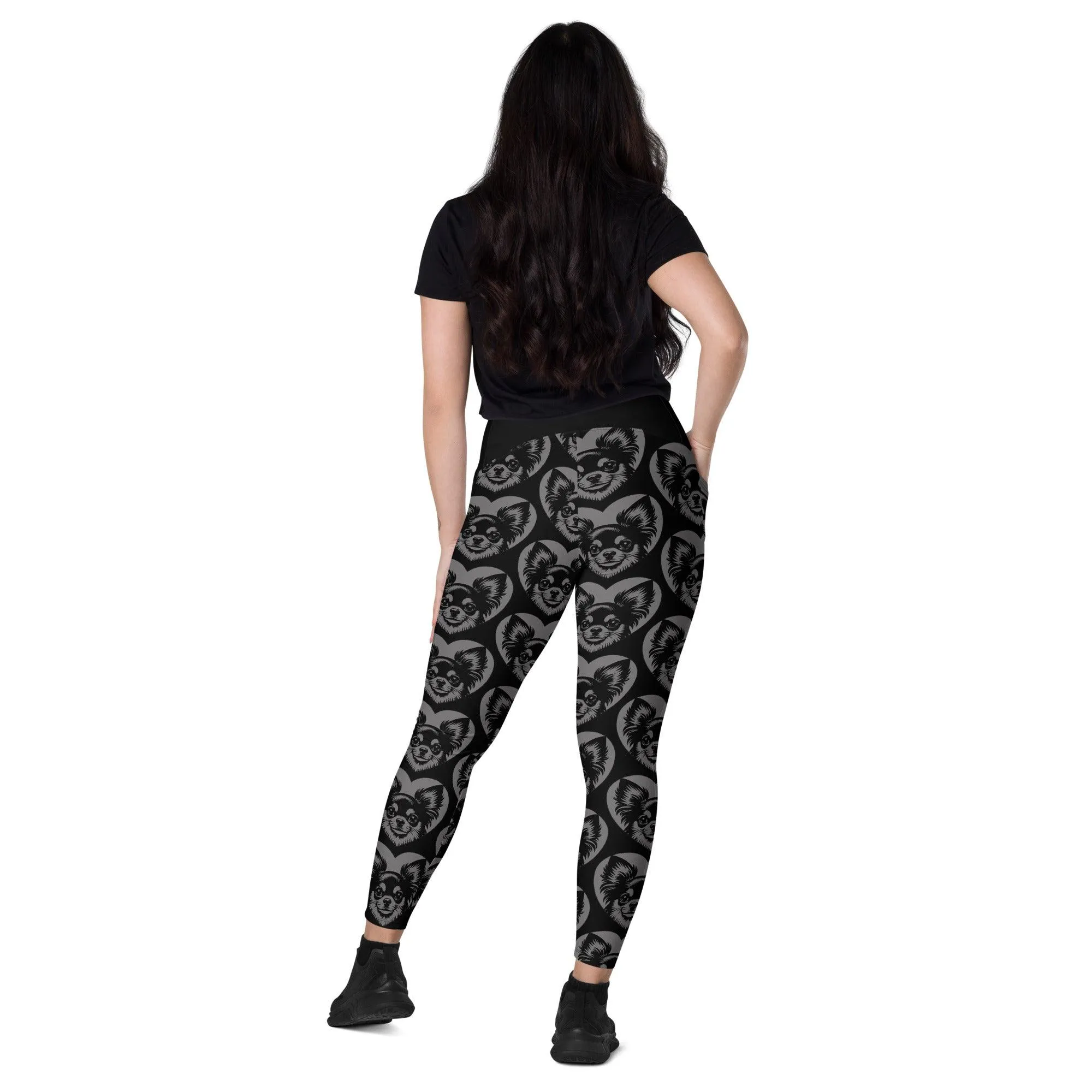 DOG BREED LEGGINGS with pockets - CHIHUAHUA LONG HAIRED - HERTTAHOUND - grey