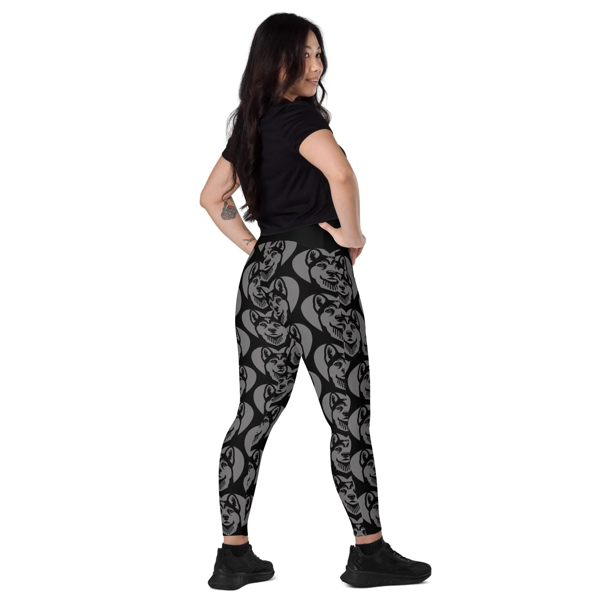 DOG BREED LEGGINGS with pockets - FINNISH KARELIAN BEAR - HERTTAHOUND - grey