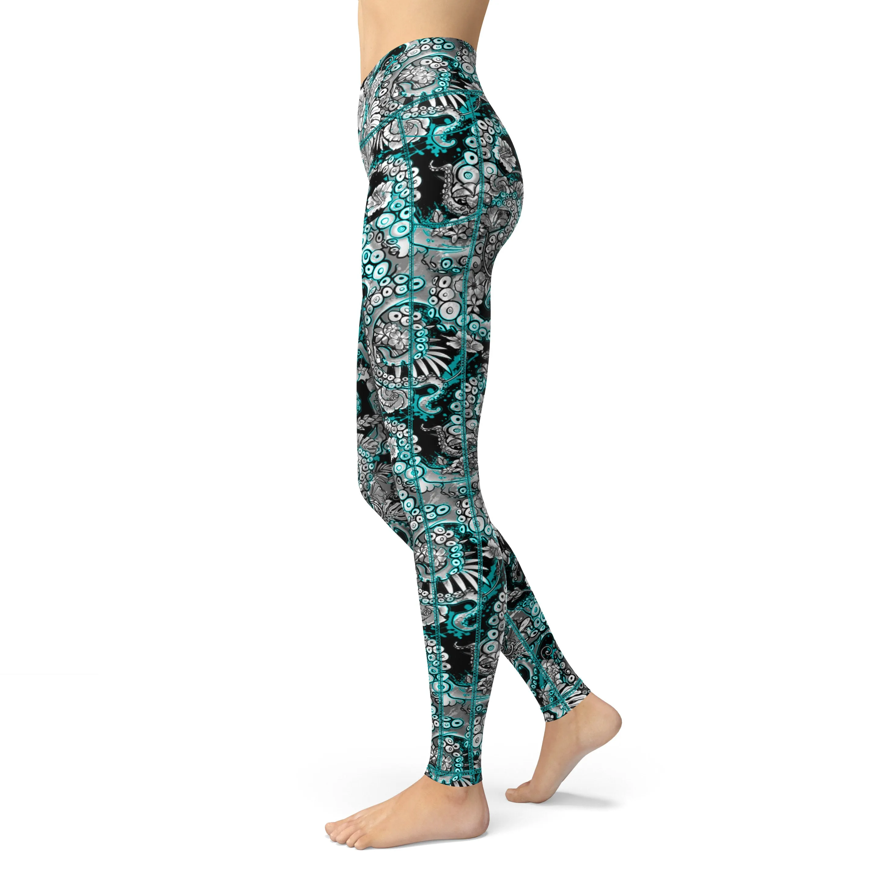 Eco-Friendly Electric Blue Octofloral Contour Leggings