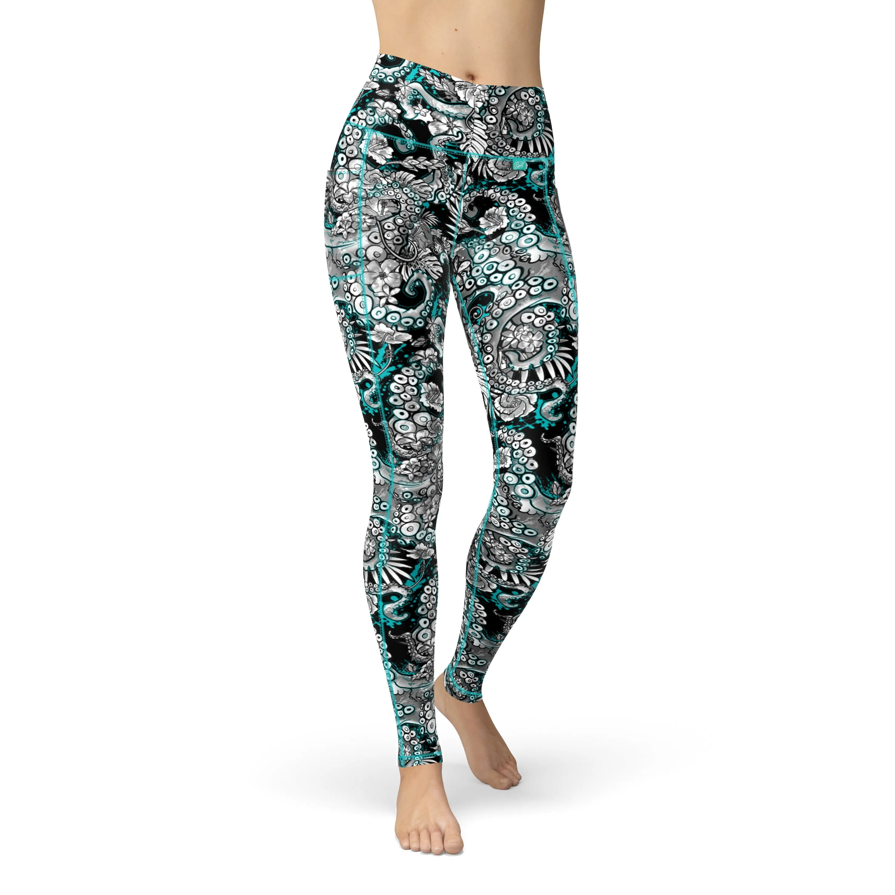 Eco-Friendly Electric Blue Octofloral Contour Leggings