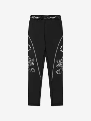 ED Hardy Girls Tiger Logo Sports Leggings in Black