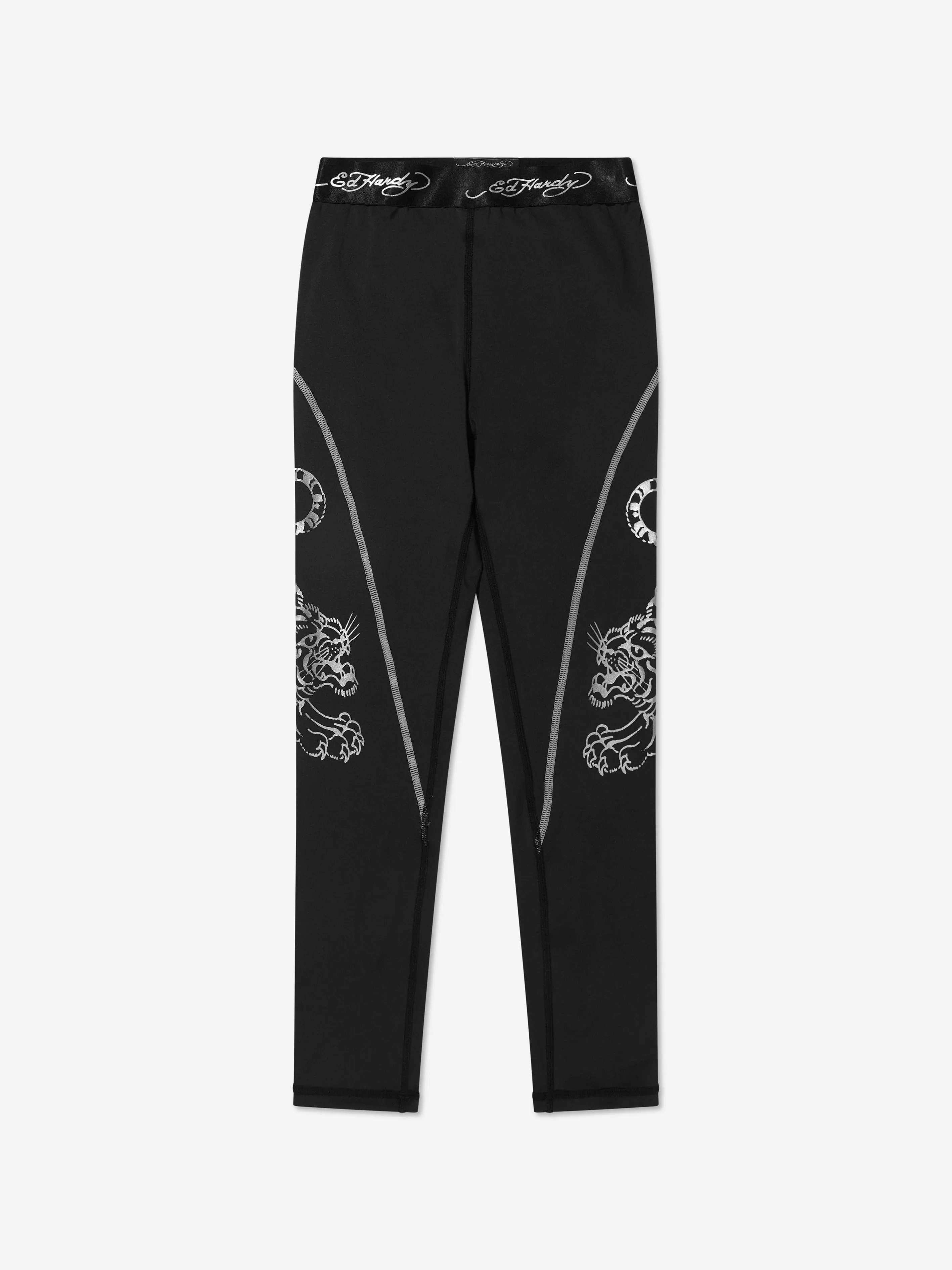 ED Hardy Girls Tiger Logo Sports Leggings in Black