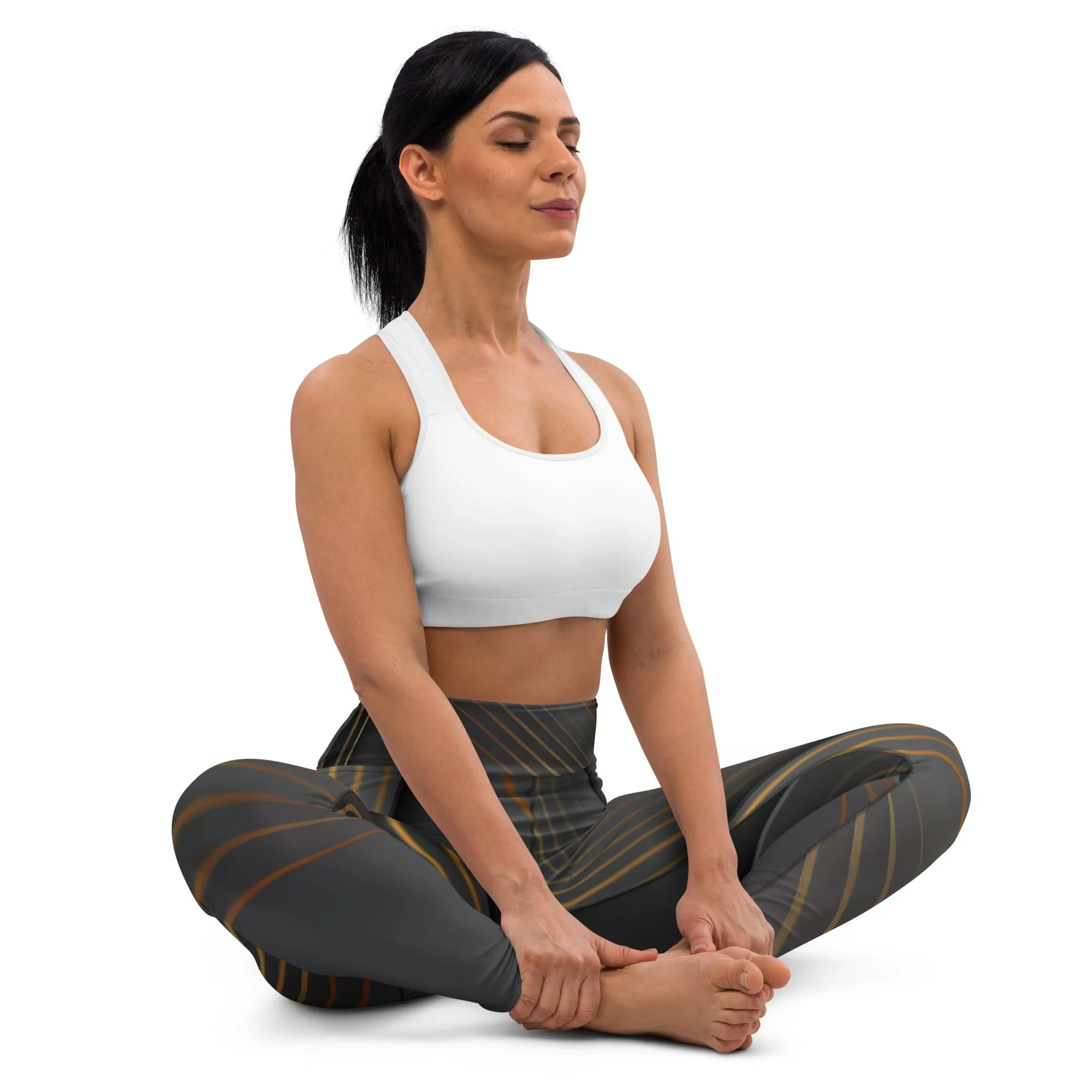 Embrace Elegance in Every Pose with Golden Striped Yoga Leggings