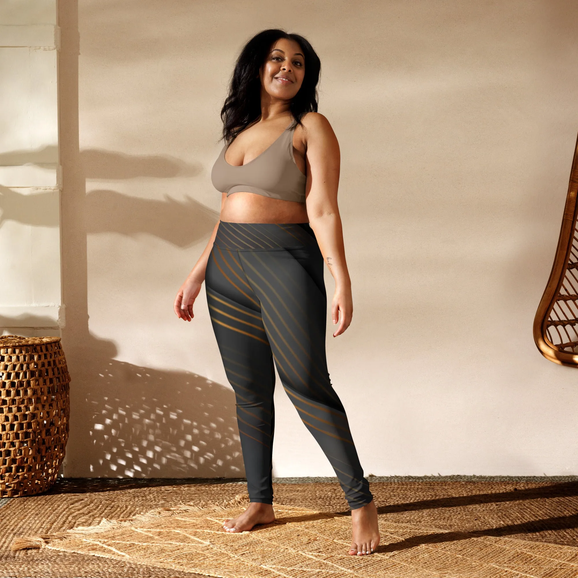 Embrace Elegance in Every Pose with Golden Striped Yoga Leggings