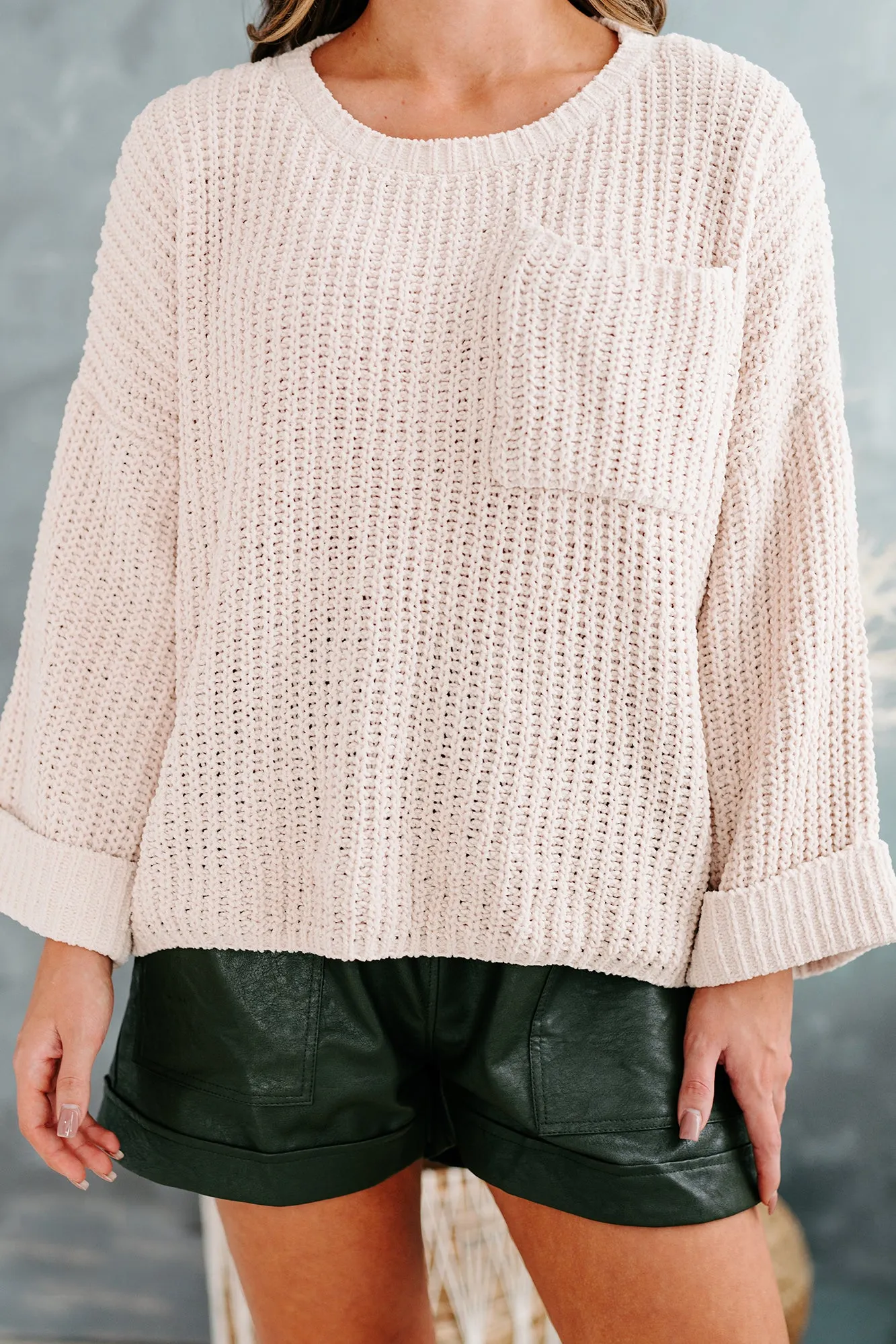 Fall Into Cozy Chunky Chenille Knit Sweater (Sand)