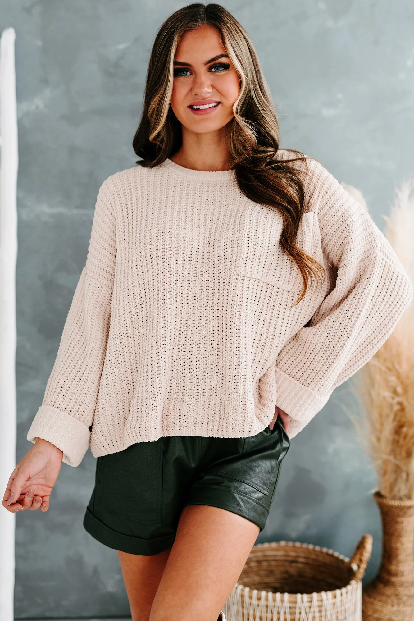 Fall Into Cozy Chunky Chenille Knit Sweater (Sand)