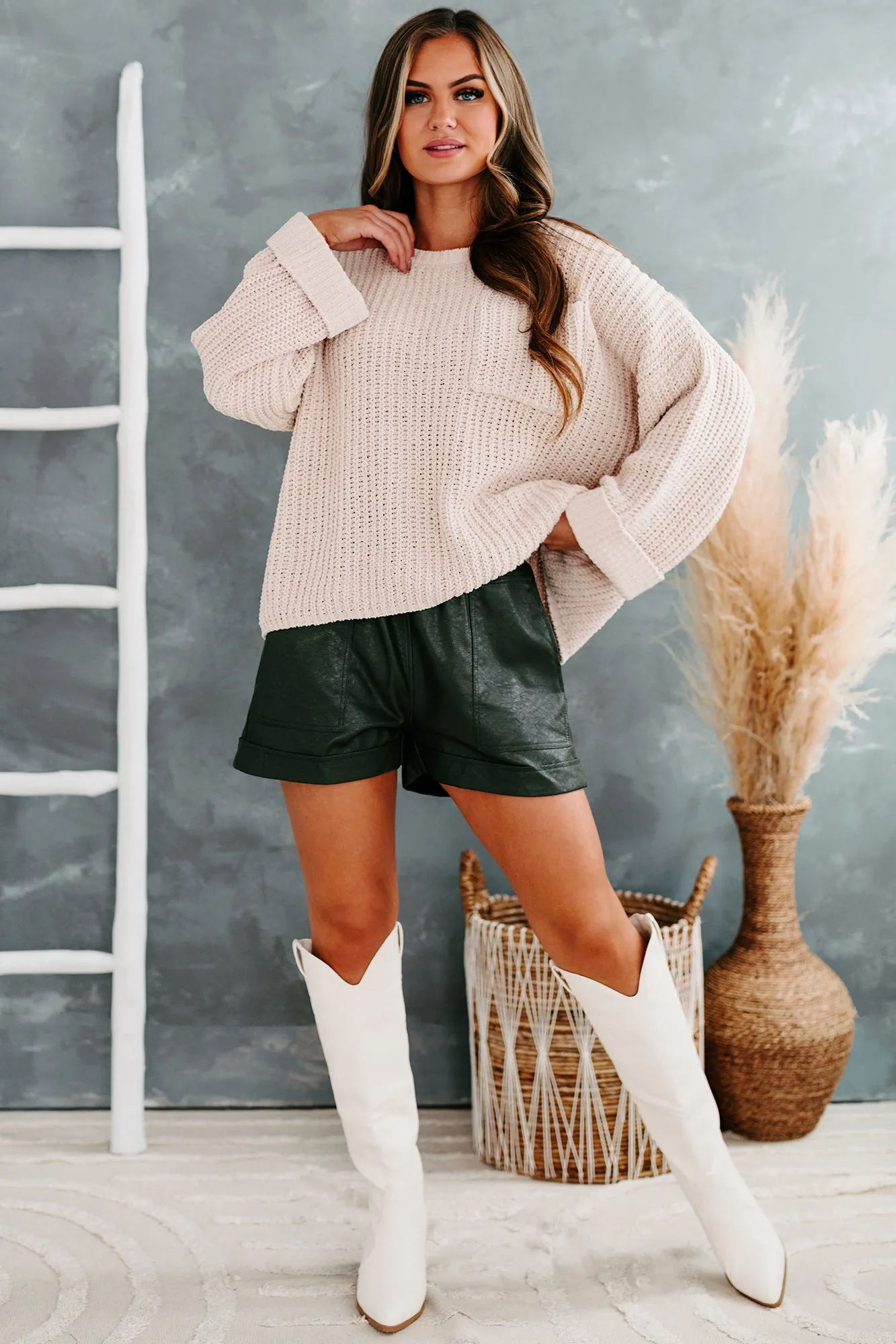 Fall Into Cozy Chunky Chenille Knit Sweater (Sand)