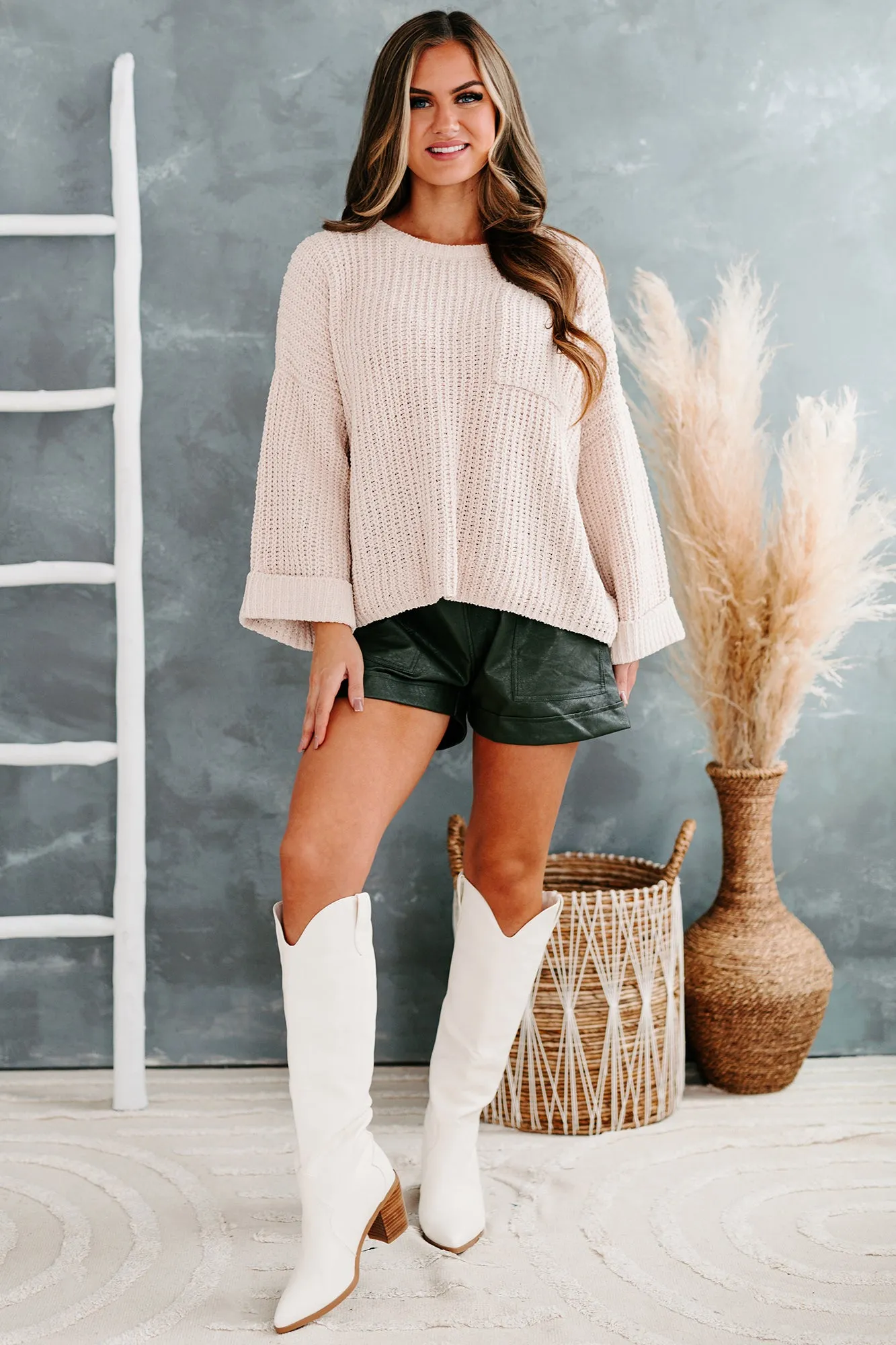 Fall Into Cozy Chunky Chenille Knit Sweater (Sand)