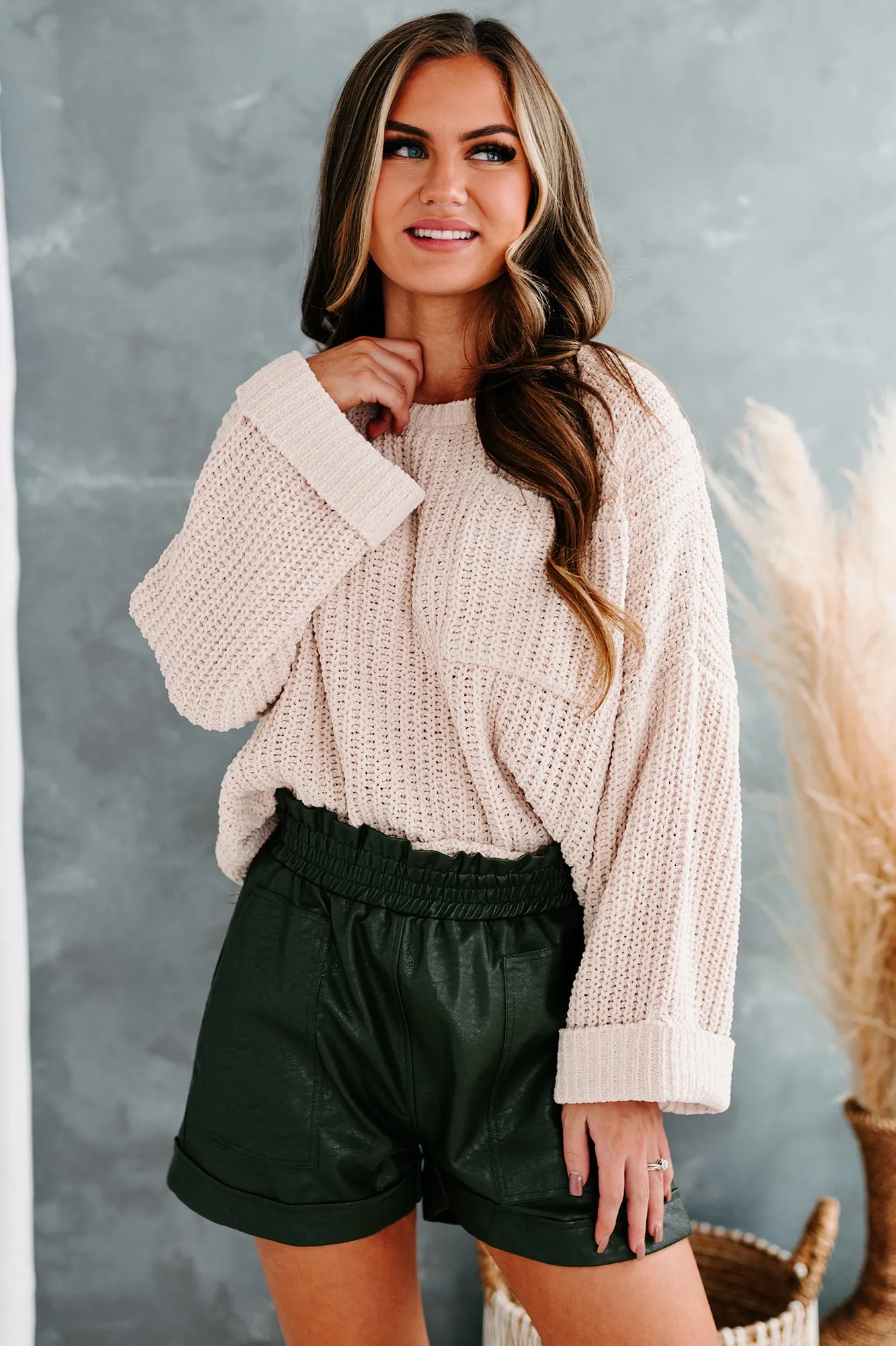 Fall Into Cozy Chunky Chenille Knit Sweater (Sand)