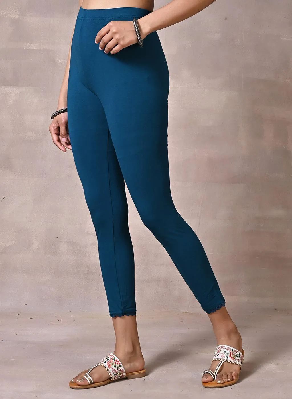 Farah Deep Teal Viscose Lycra Leggings for Women